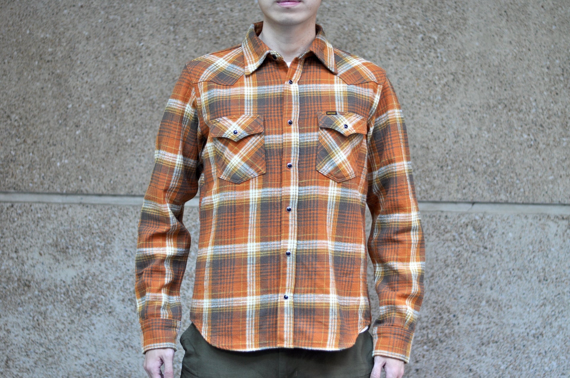 Iron Heart 12oz Ultra-Heavy "Slubby" Flannel Western Shirt (Autumn Orange)