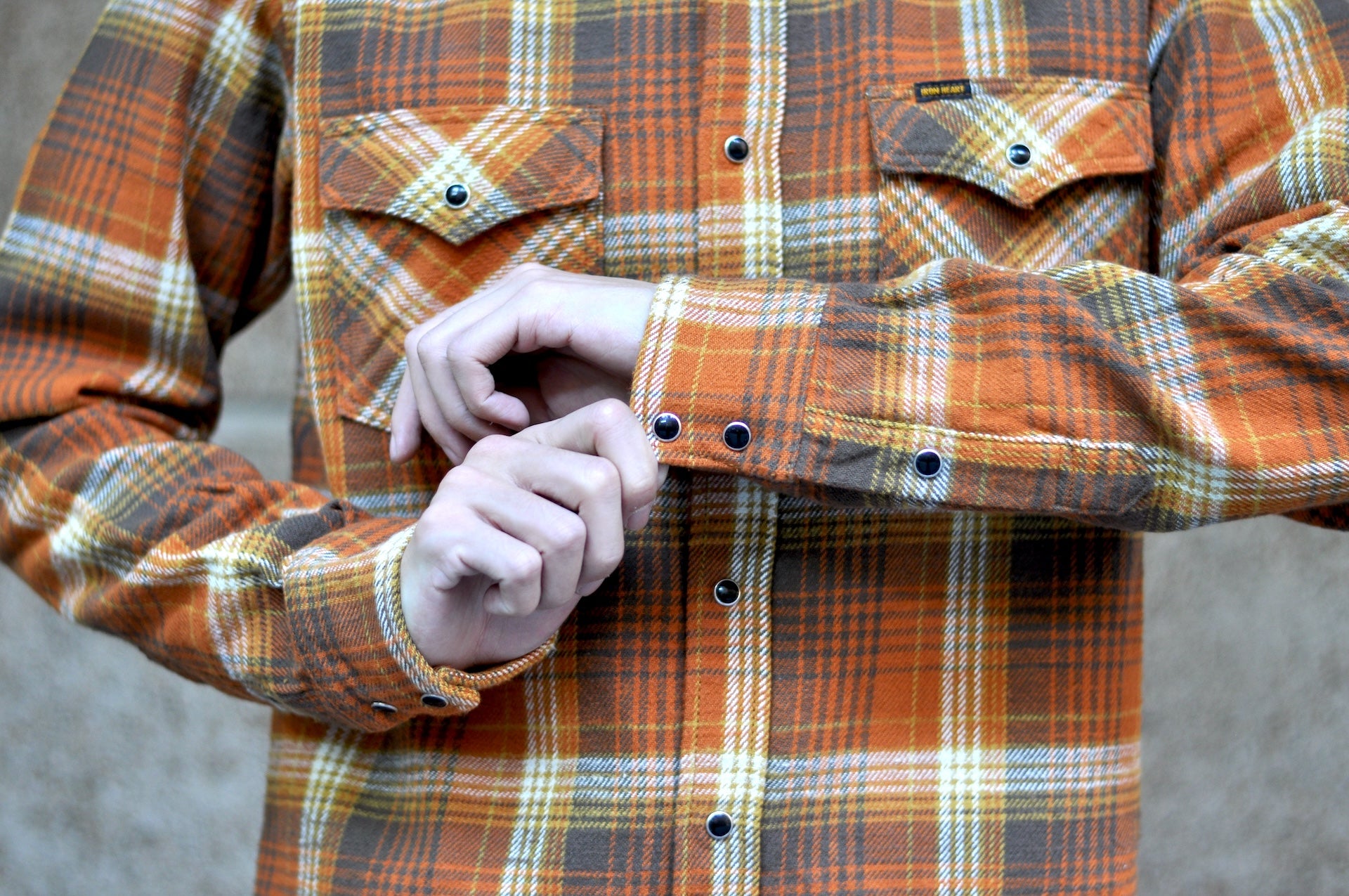 Iron Heart 12oz Ultra-Heavy "Slubby" Flannel Western Shirt (Autumn Orange)