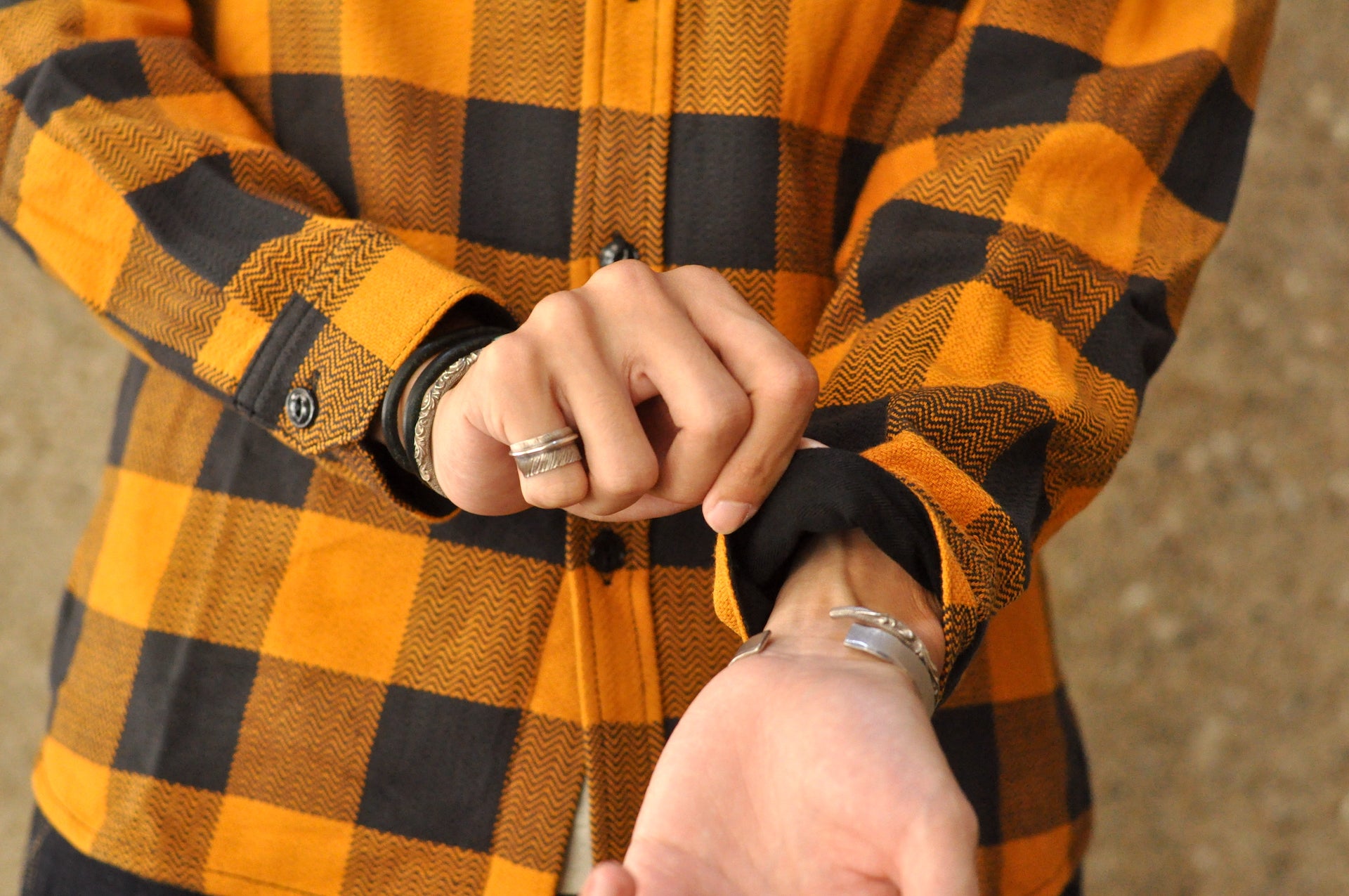 The Flat Head 12oz Selvage Flannel Workshirt (Black X Orange)