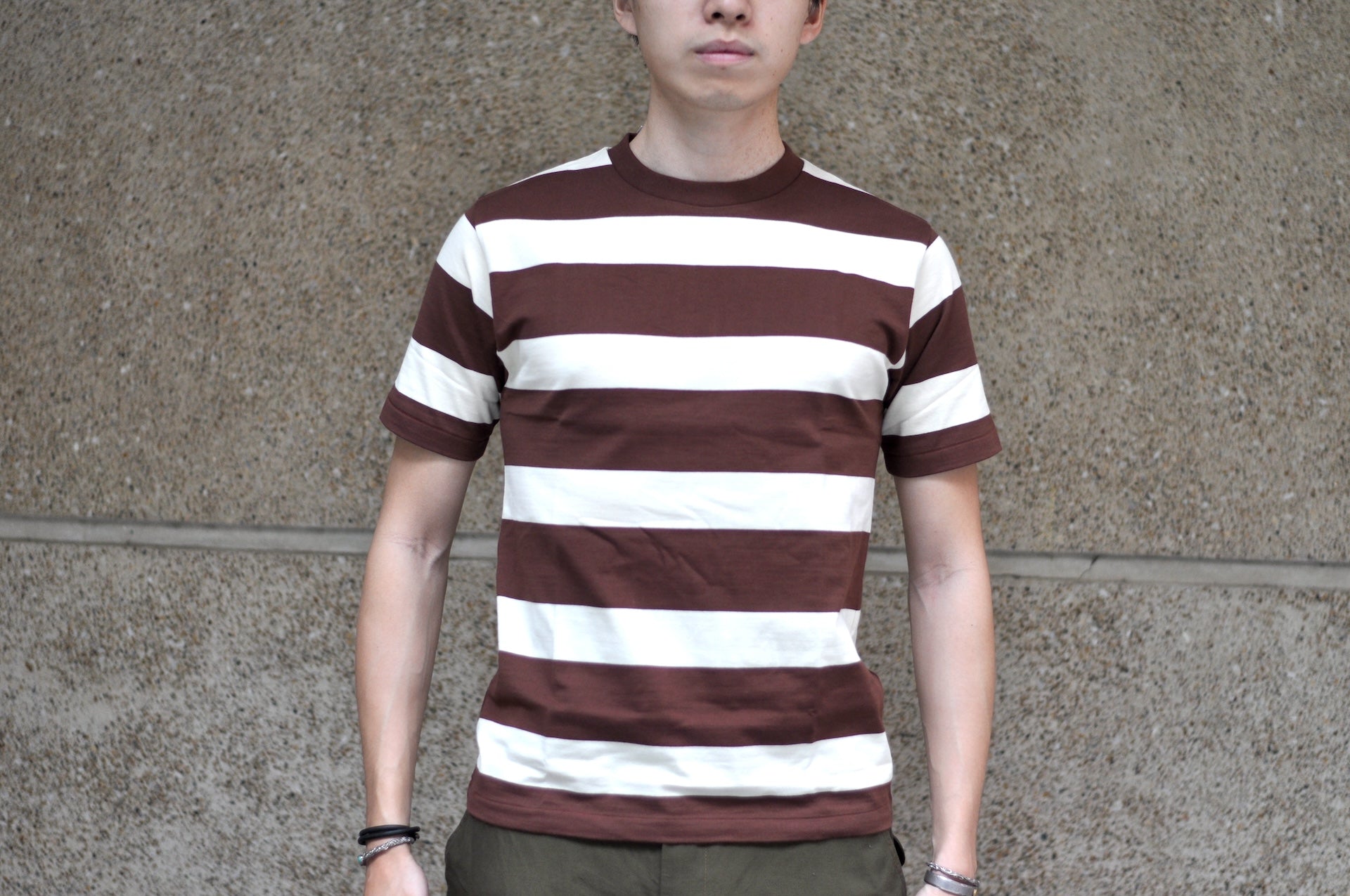 Warehouse 5.5oz "Old School" Loopwheeled Border Tee (Cream X Brown)