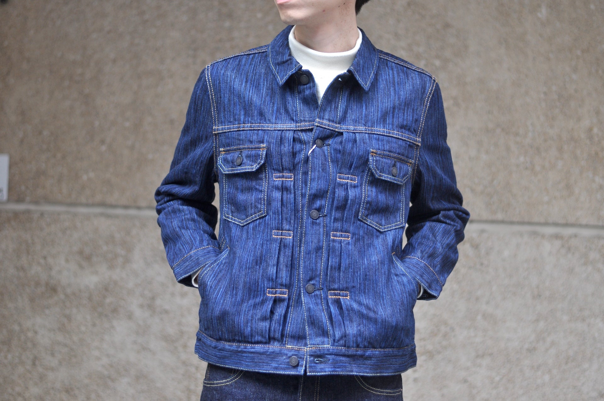Pure Blue Japan 14.5oz Indigo Dyed “Waterfall” Type 2 Denim Jacket (Daylight)