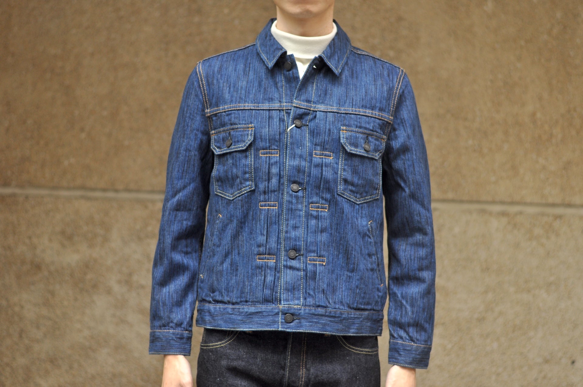 Pure Blue Japan 14.5oz Indigo Dyed “Waterfall” Type 2 Denim Jacket (Midnight)