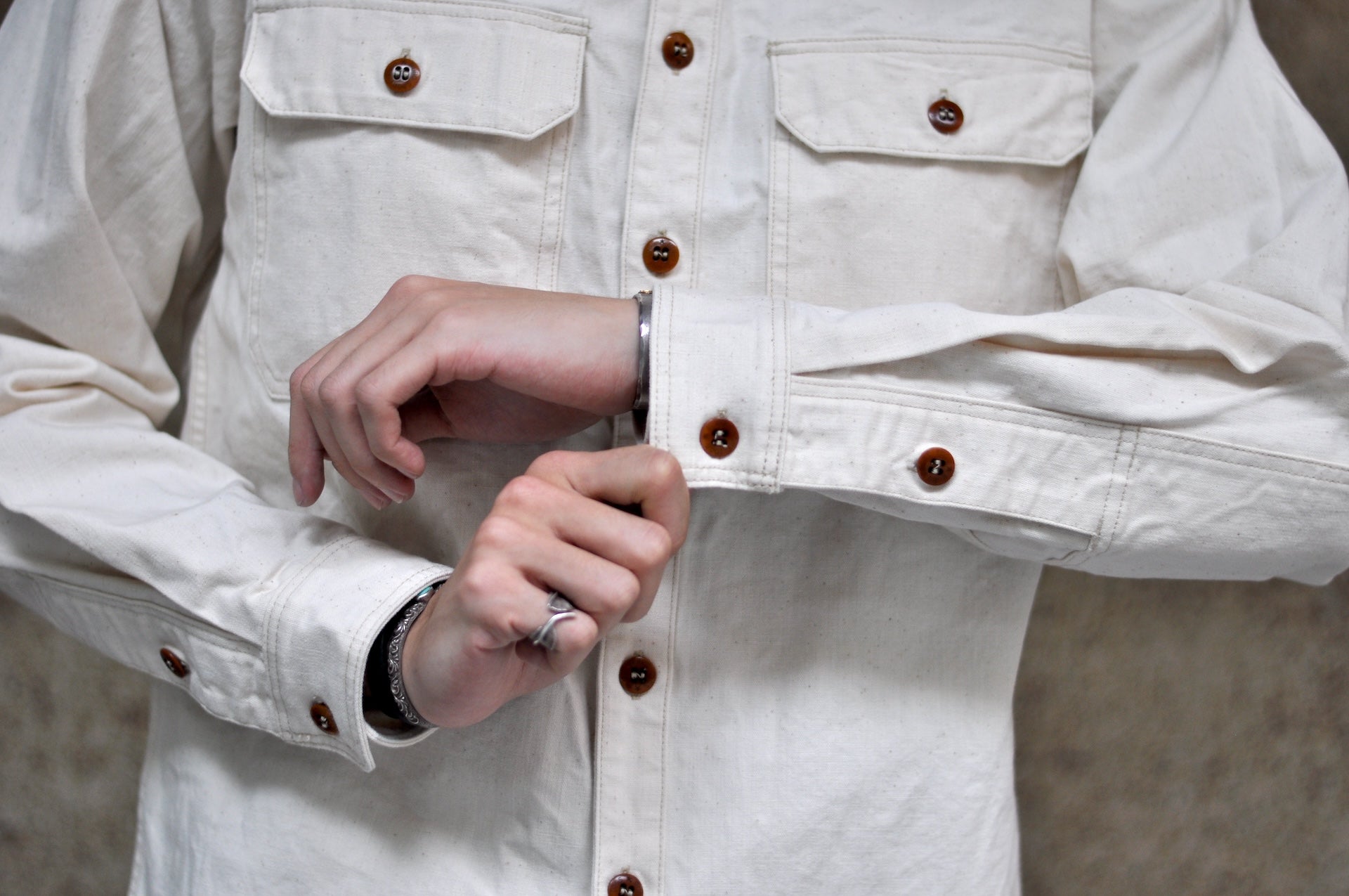 Freewheelers "Uplander" Heavyweight Duck Canvas Workshirt (Natural)