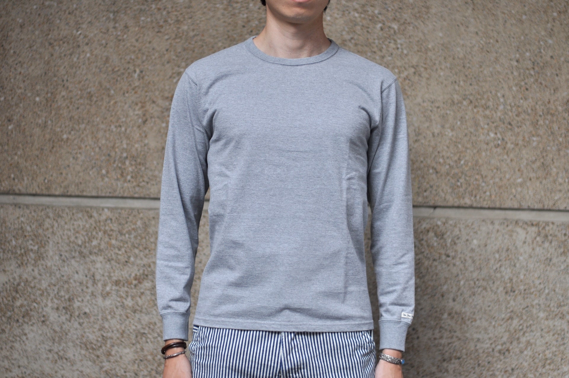 The Flat Head 9oz Loopwheel L/S Plain Tee (Heather Grey)