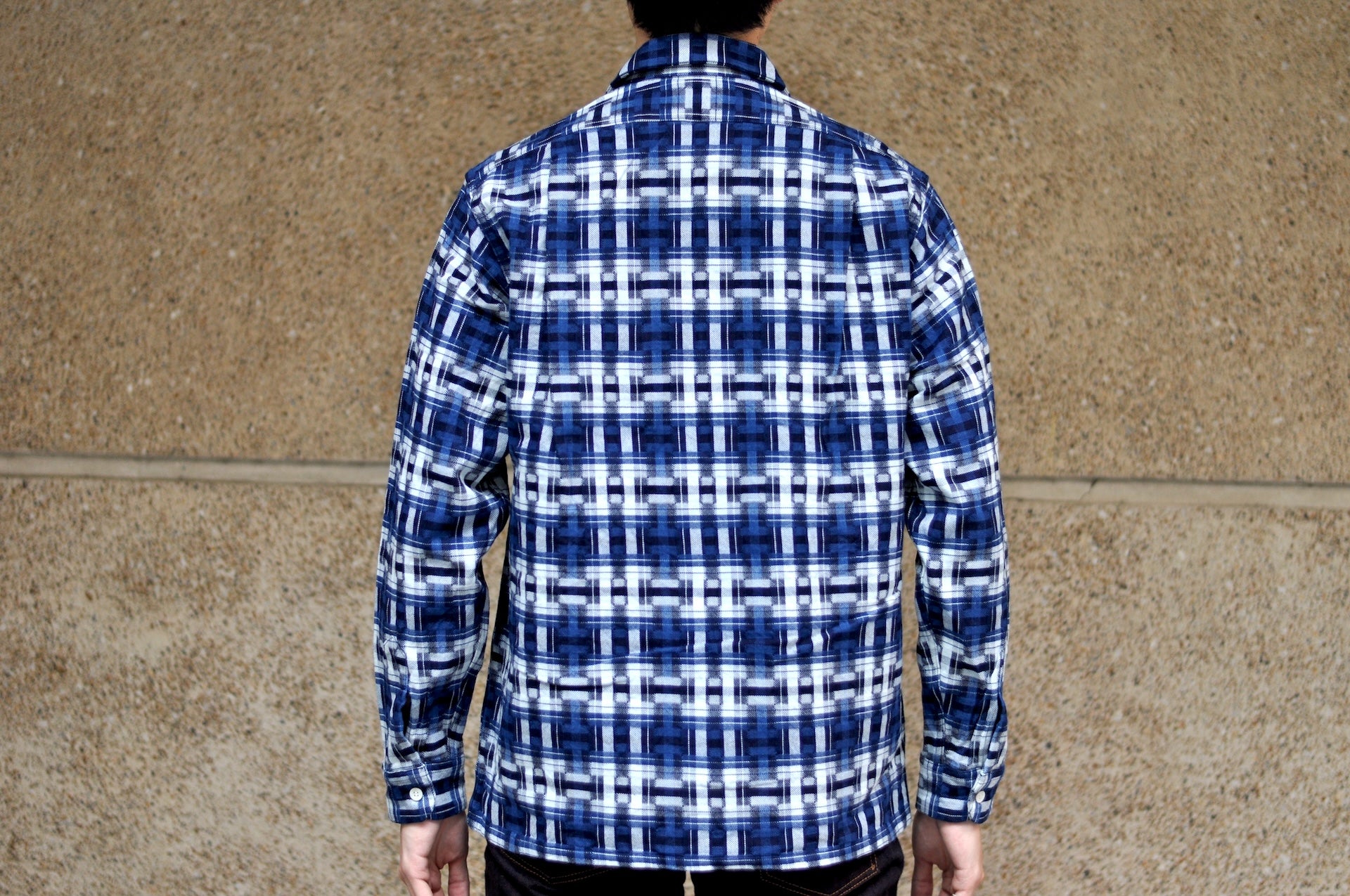 Samurai "Broken Lattice" Natural Indigo Dyed Open Collar L/S Shirt