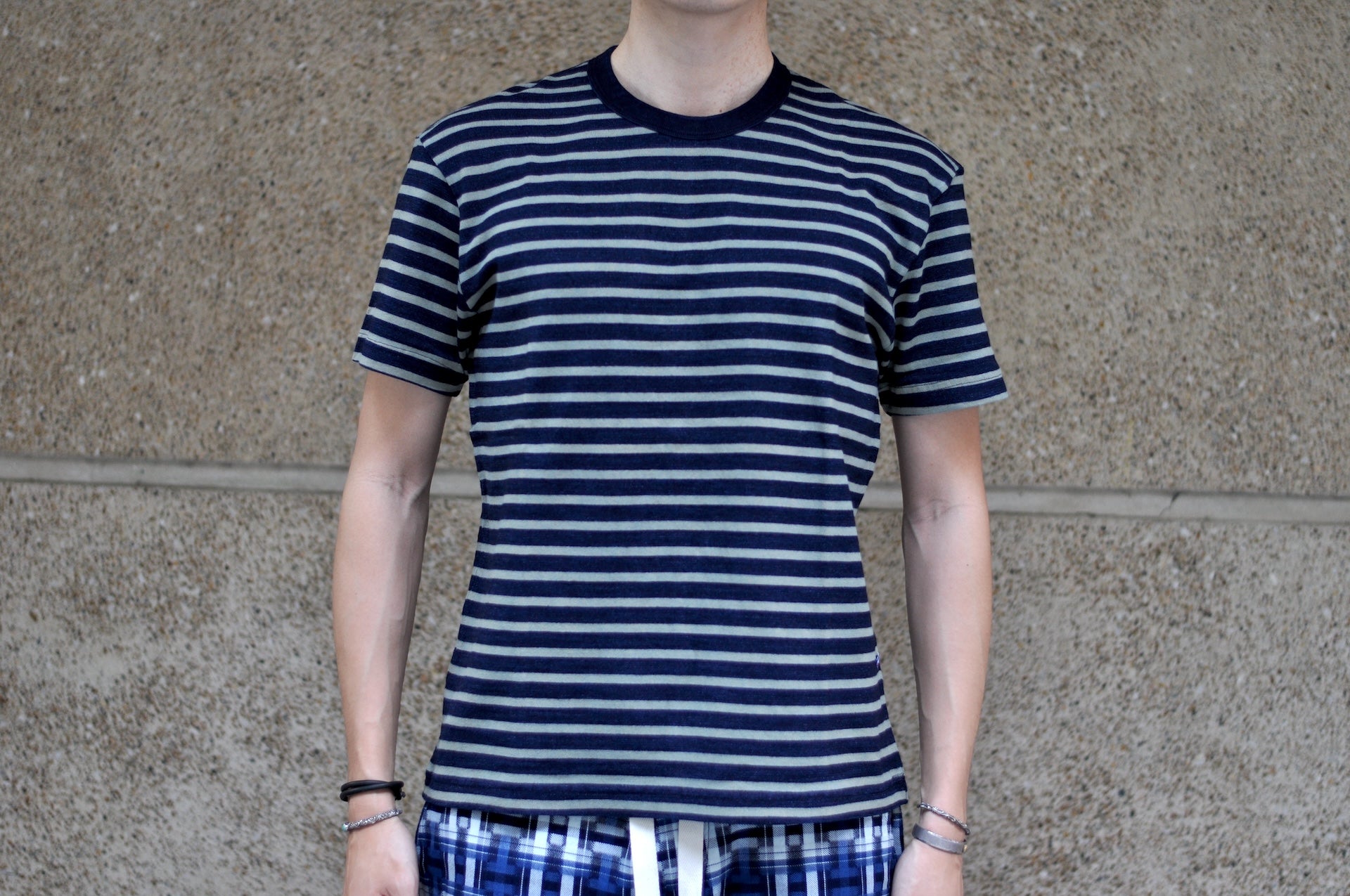 Pure Blue Japan Heavyweight "Indigo Stripes" S/S Tee (Beige)