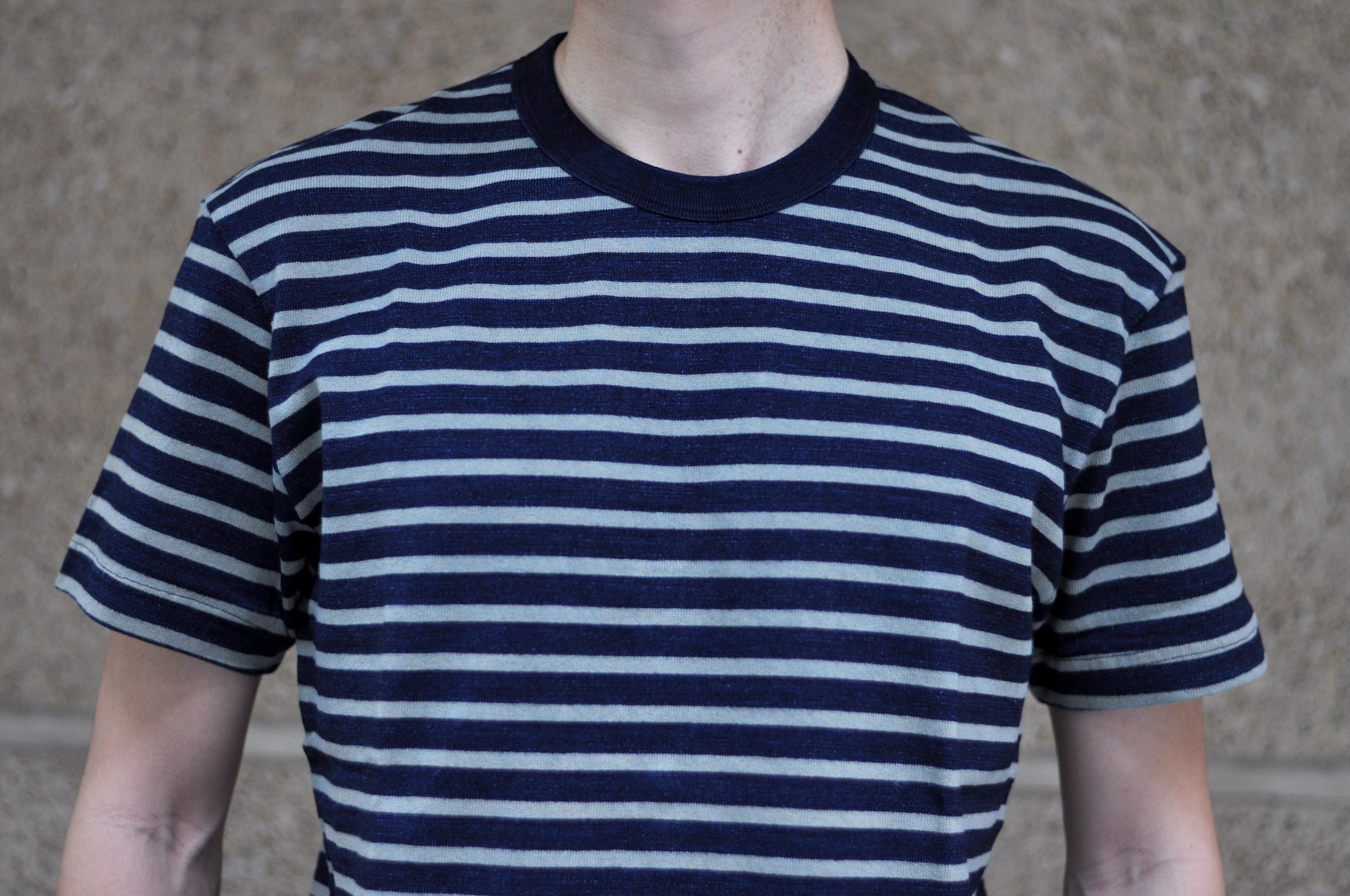 Pure Blue Japan Heavyweight "Indigo Stripes" S/S Tee (Beige)