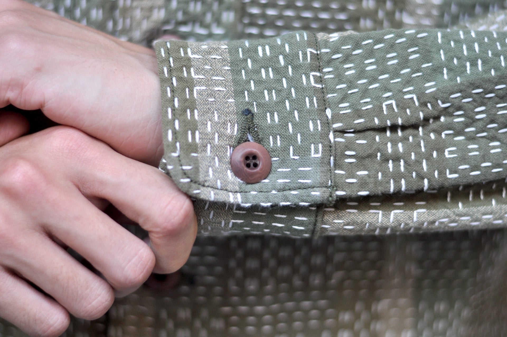 Studio D'Artisan 12oz "Noragi" Sashiko Officer Workshirt (Olive)