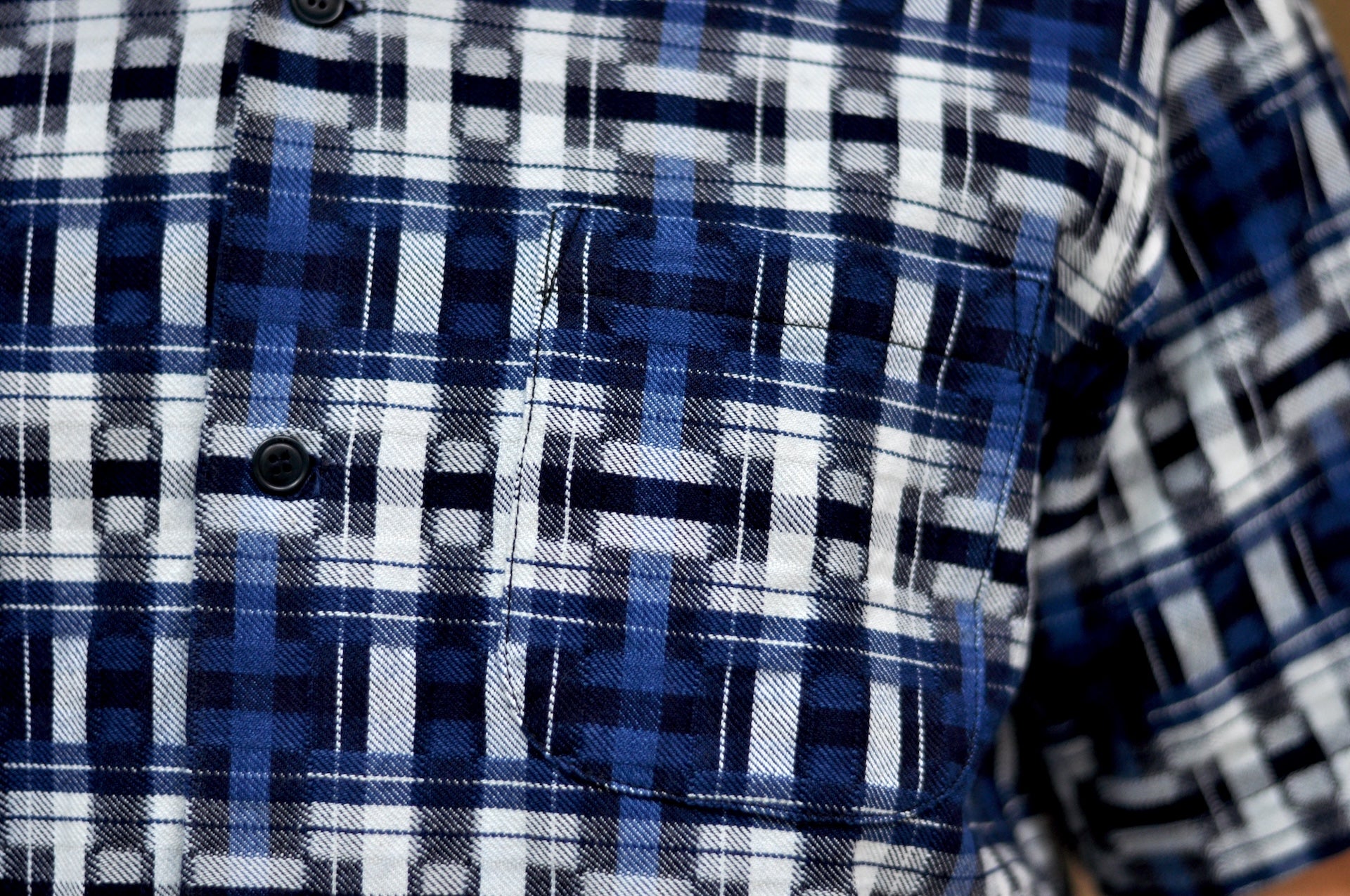 Samurai "Broken Lattice" Natural Indigo Dyed Open Collar S/S Shirt