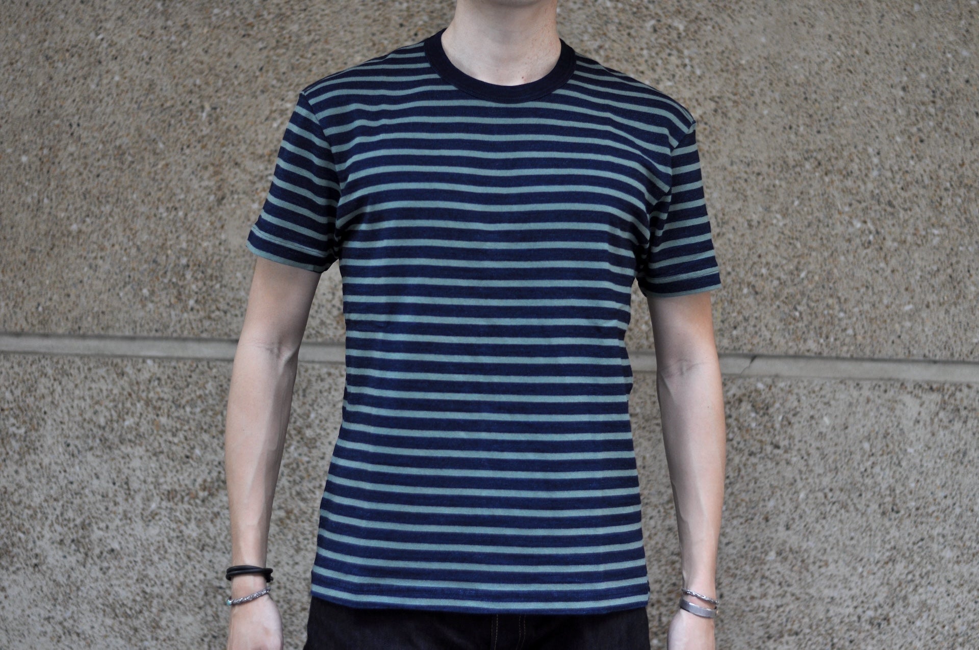 Pure Blue Japan Heavyweight "Indigo Stripes" S/S Tee (Olive)