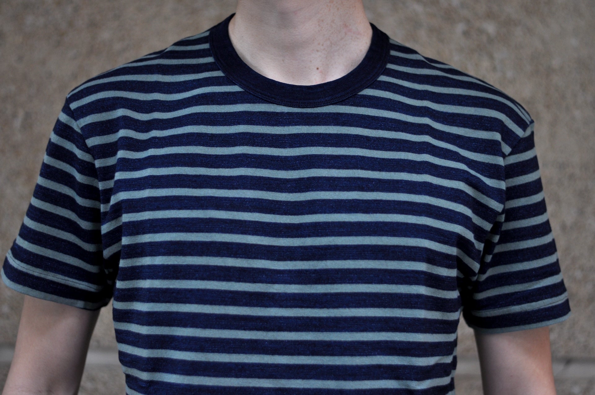 Pure Blue Japan Heavyweight "Indigo Stripes" S/S Tee (Olive)