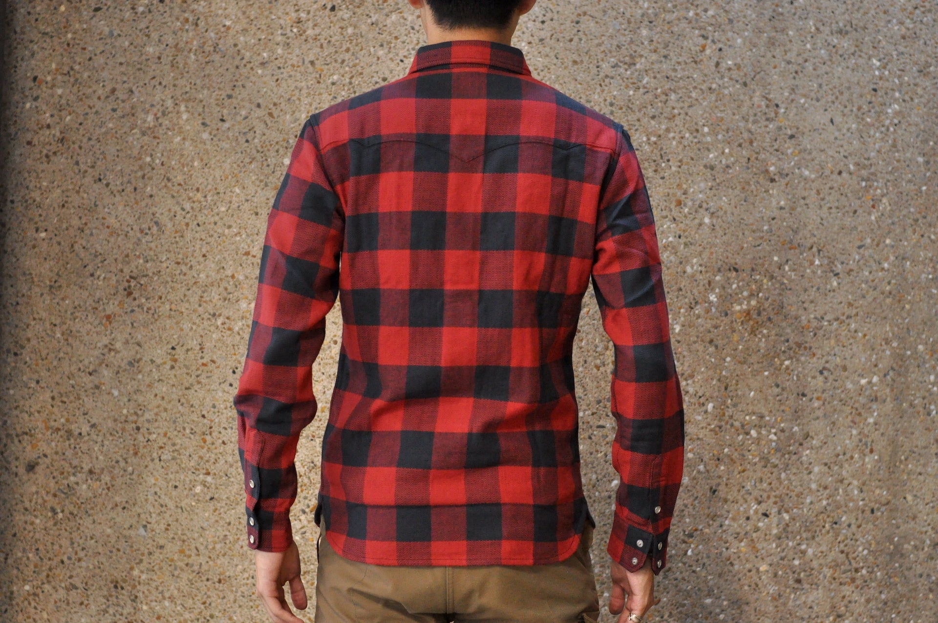 The Flat Head 12oz Selvage Flannel Western Shirt (Black X Red)