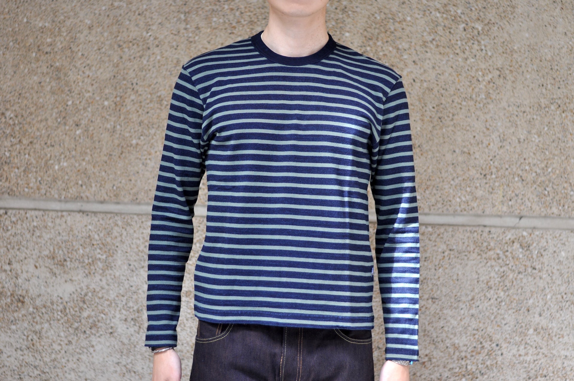 Pure Blue Japan Heavyweight "Indigo Stripes" L/S Tee (Olive)