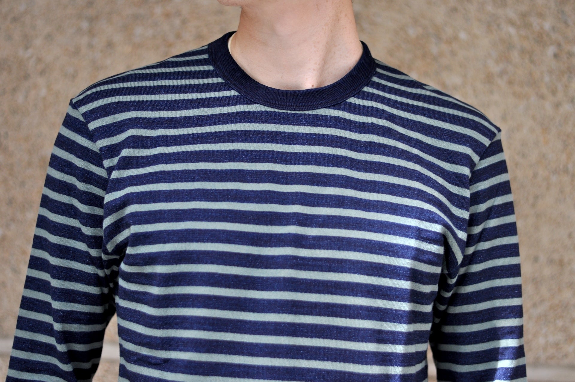 Pure Blue Japan Heavyweight "Indigo Stripes" L/S Tee (Olive)