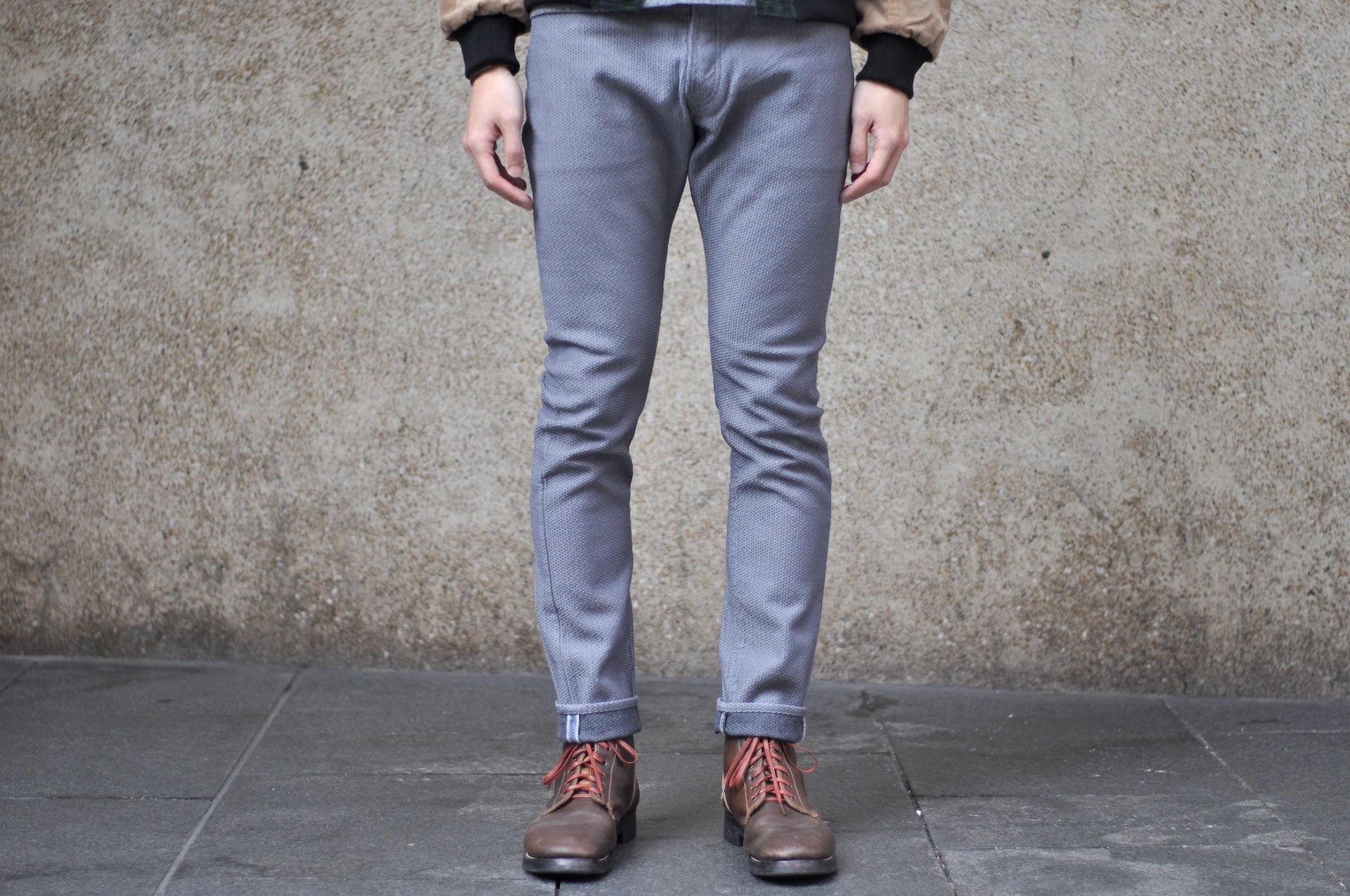 Pure Blue Japan 12.5oz "Double-Warps" Sashiko Trousers (Heather Grey X Black)