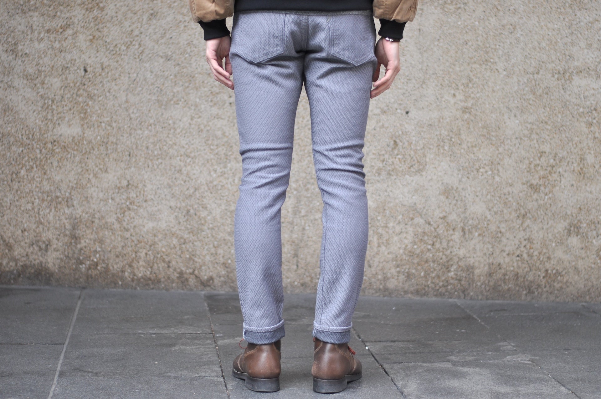 Pure Blue Japan 12.5oz "Double-Warps" Sashiko Trousers (Heather Grey X Black)