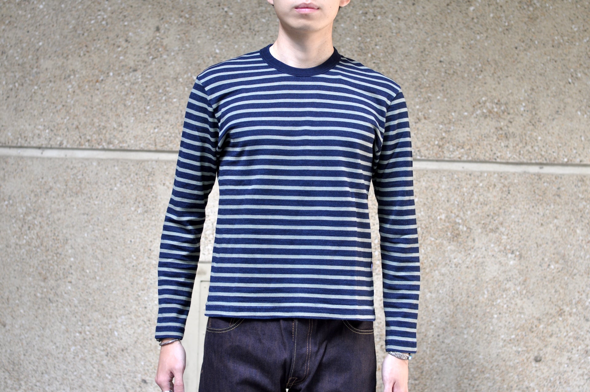 Pure Blue Japan Heavyweight "Indigo Stripes" L/S Tee (Beige)