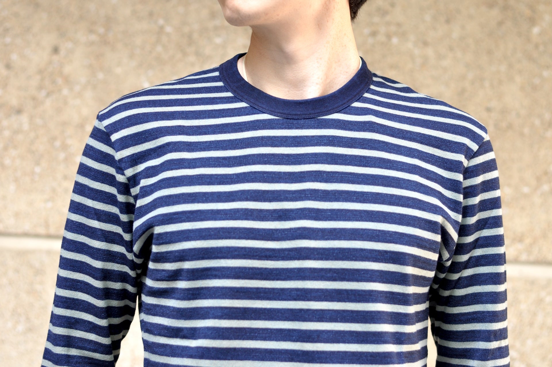 Pure Blue Japan Heavyweight "Indigo Stripes" L/S Tee (Beige)