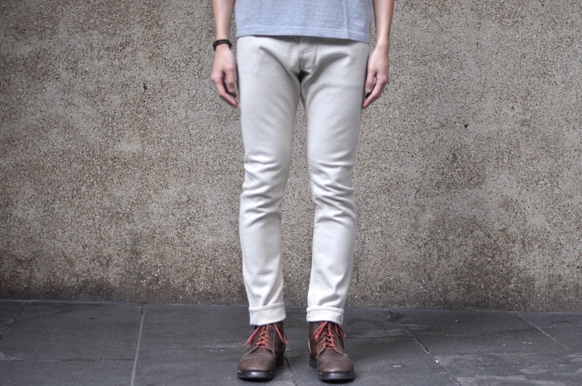Pure Blue Japan 12.5oz "Double-Warps" Sashiko Trousers (Ivory X Beige)