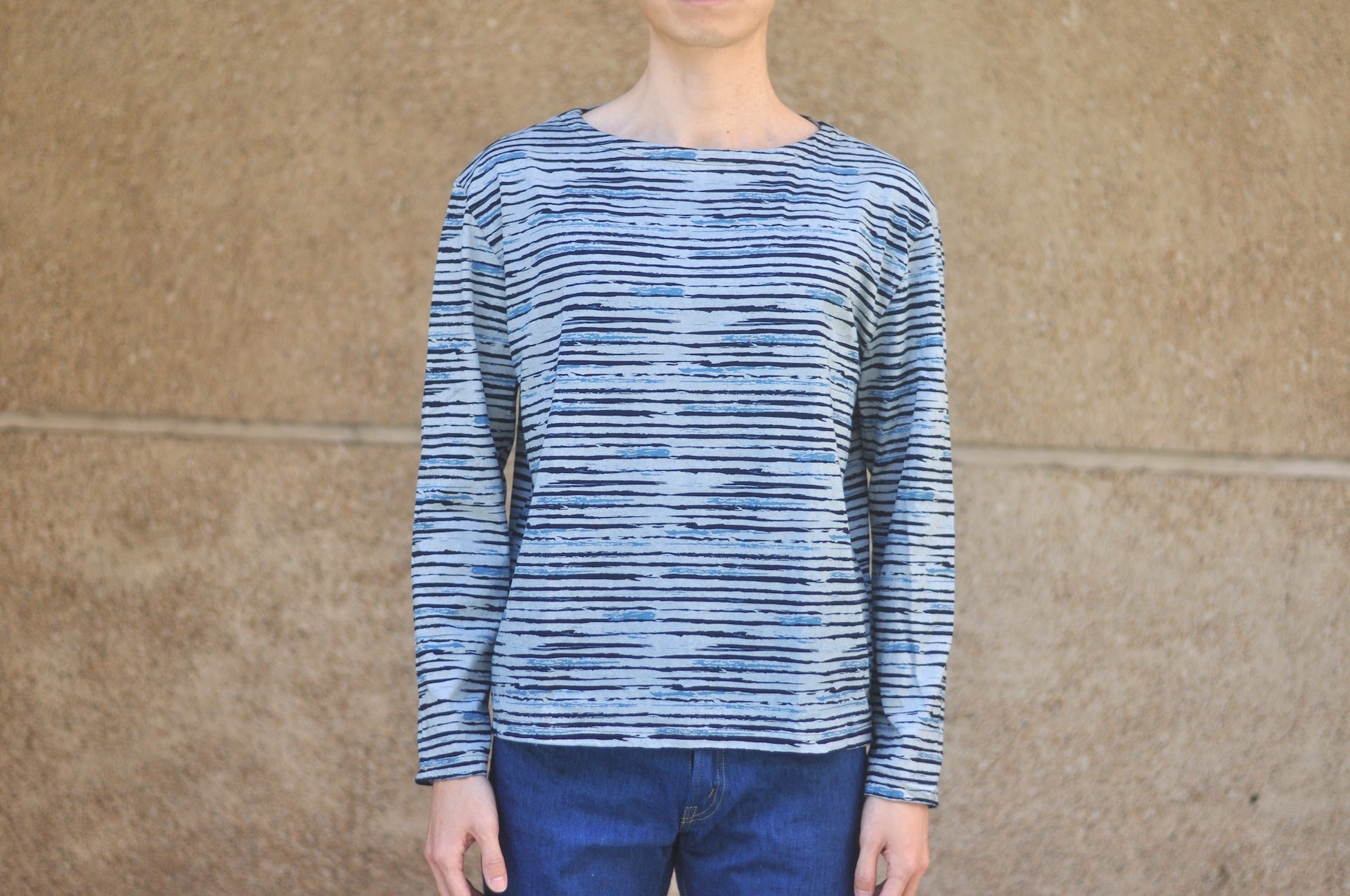 Samurai 6oz Indigo Dyed “Aizome Drift” L/S Border Tee