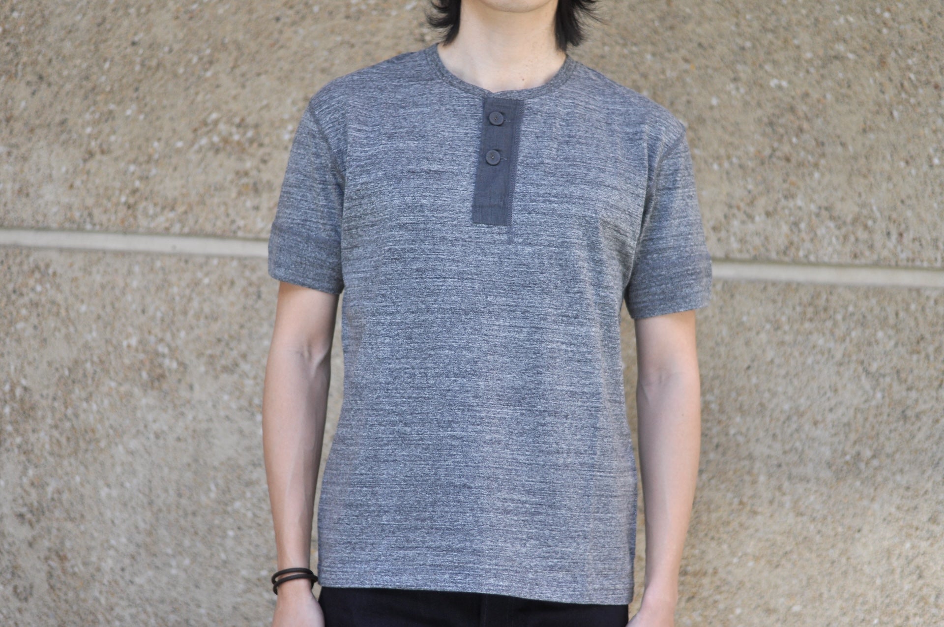 Pure Blue Japan 6.5oz "Signature" Henley Tee (Dark Heather Gray)