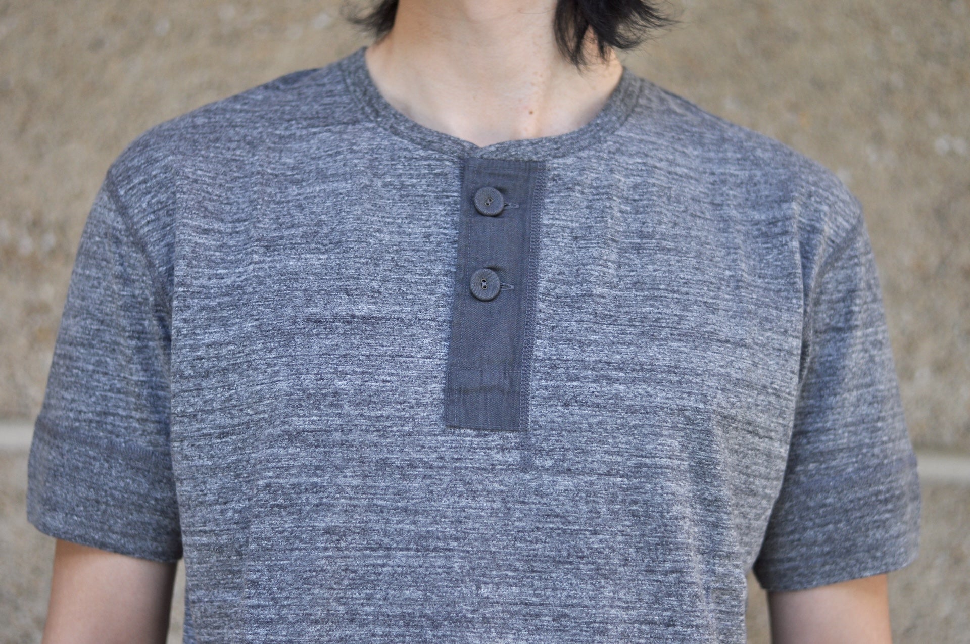 Pure Blue Japan 6.5oz "Signature" Henley Tee (Dark Heather Gray)