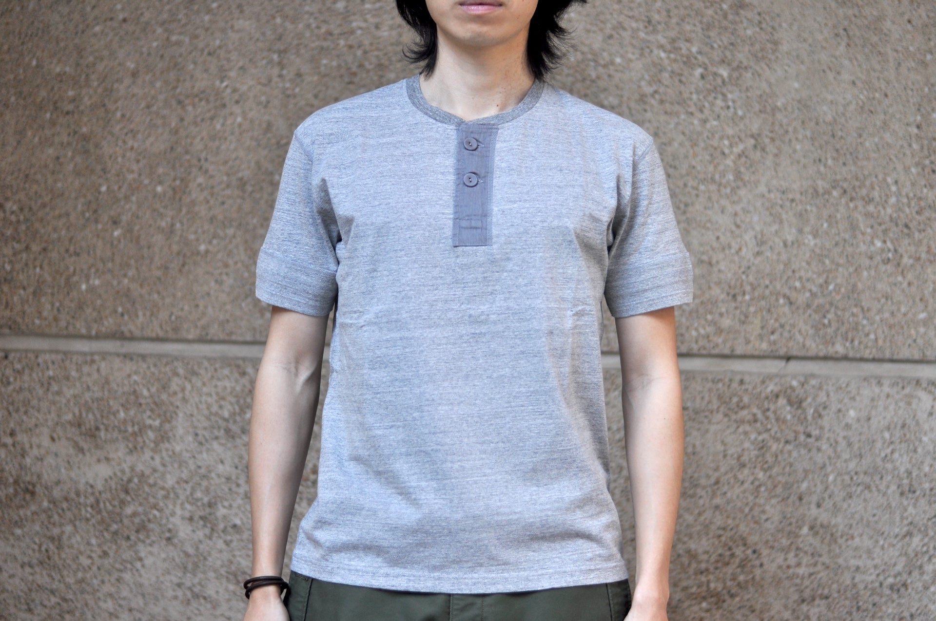 Pure Blue Japan 6.5oz "Signature" Henley Tee (Light Heather Gray)