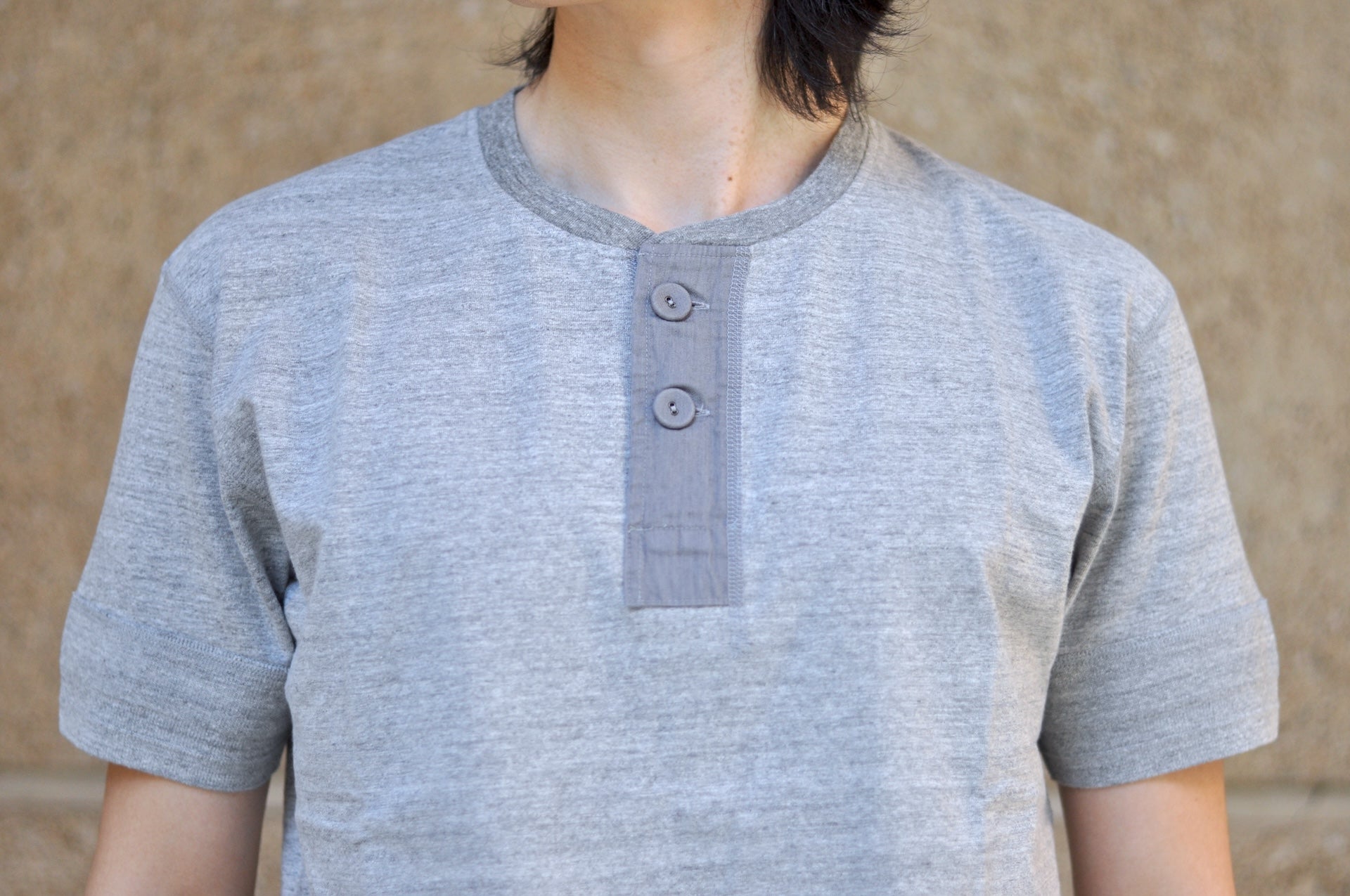 Pure Blue Japan 6.5oz "Signature" Henley Tee (Light Heather Gray)