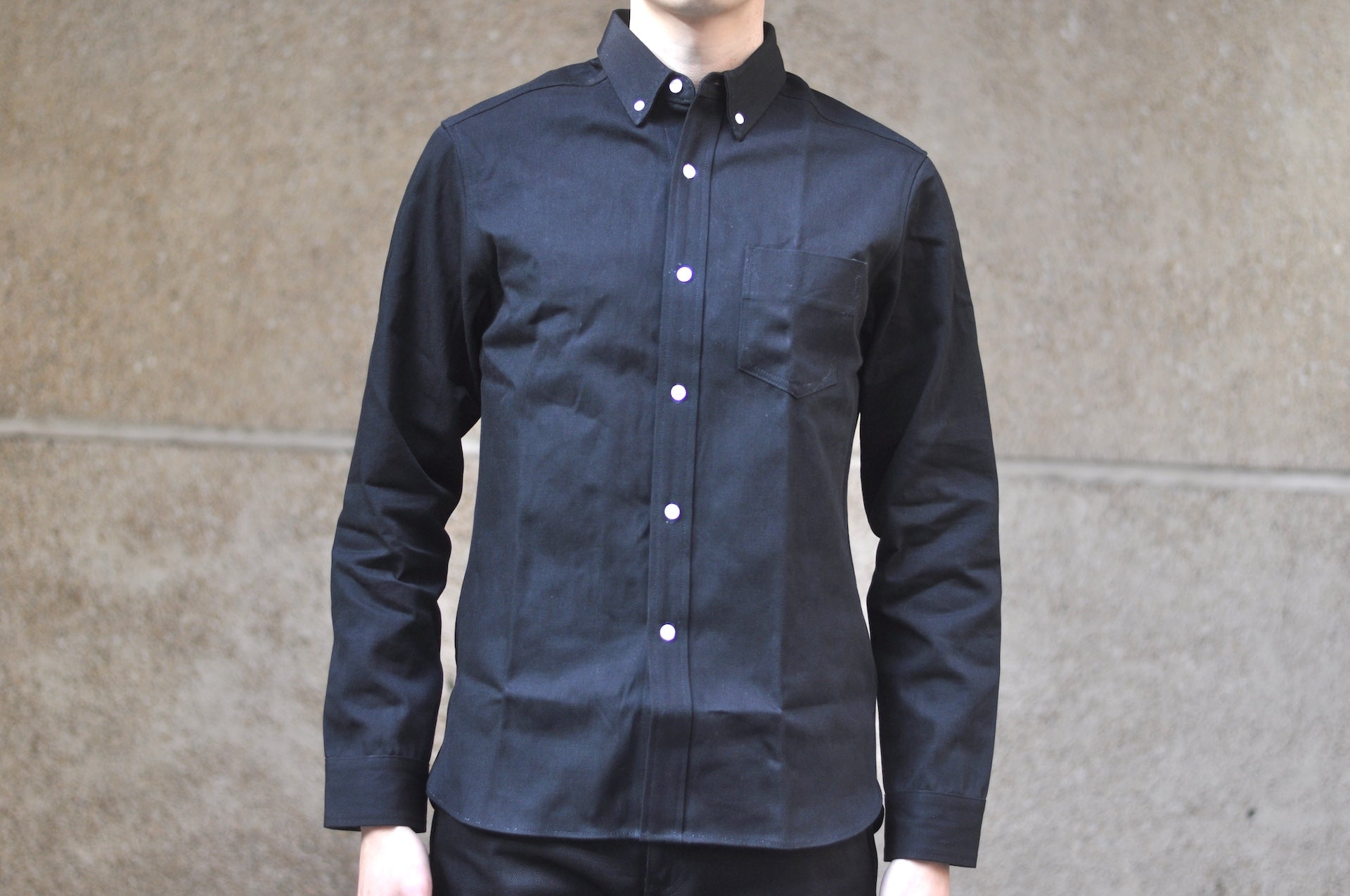 Unique Garment 12oz Selvage Denim 'Gatsby' Oxford Shirt (Solid Black)