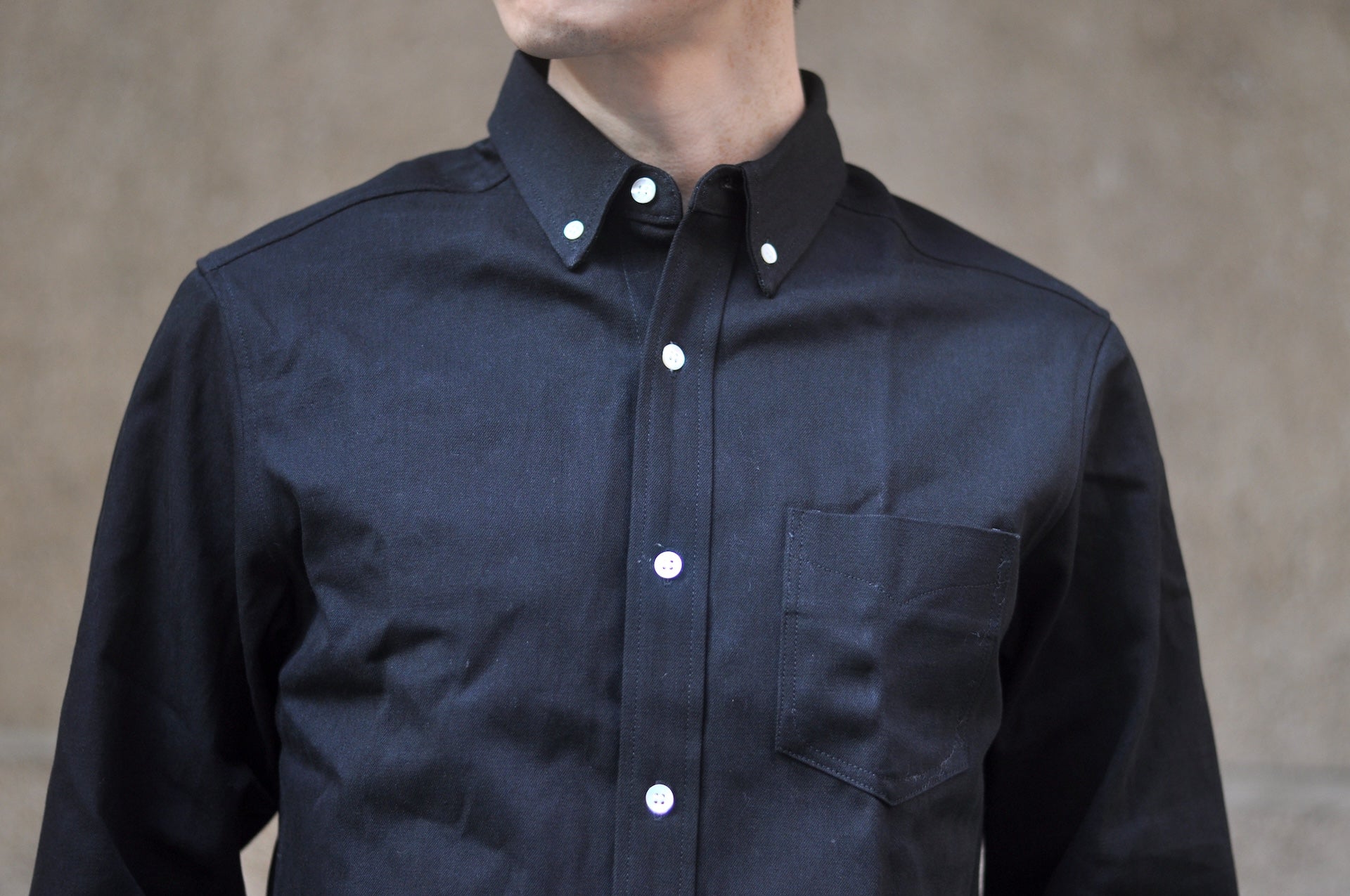 Unique Garment 12oz Selvage Denim 'Gatsby' Oxford Shirt (Solid Black)