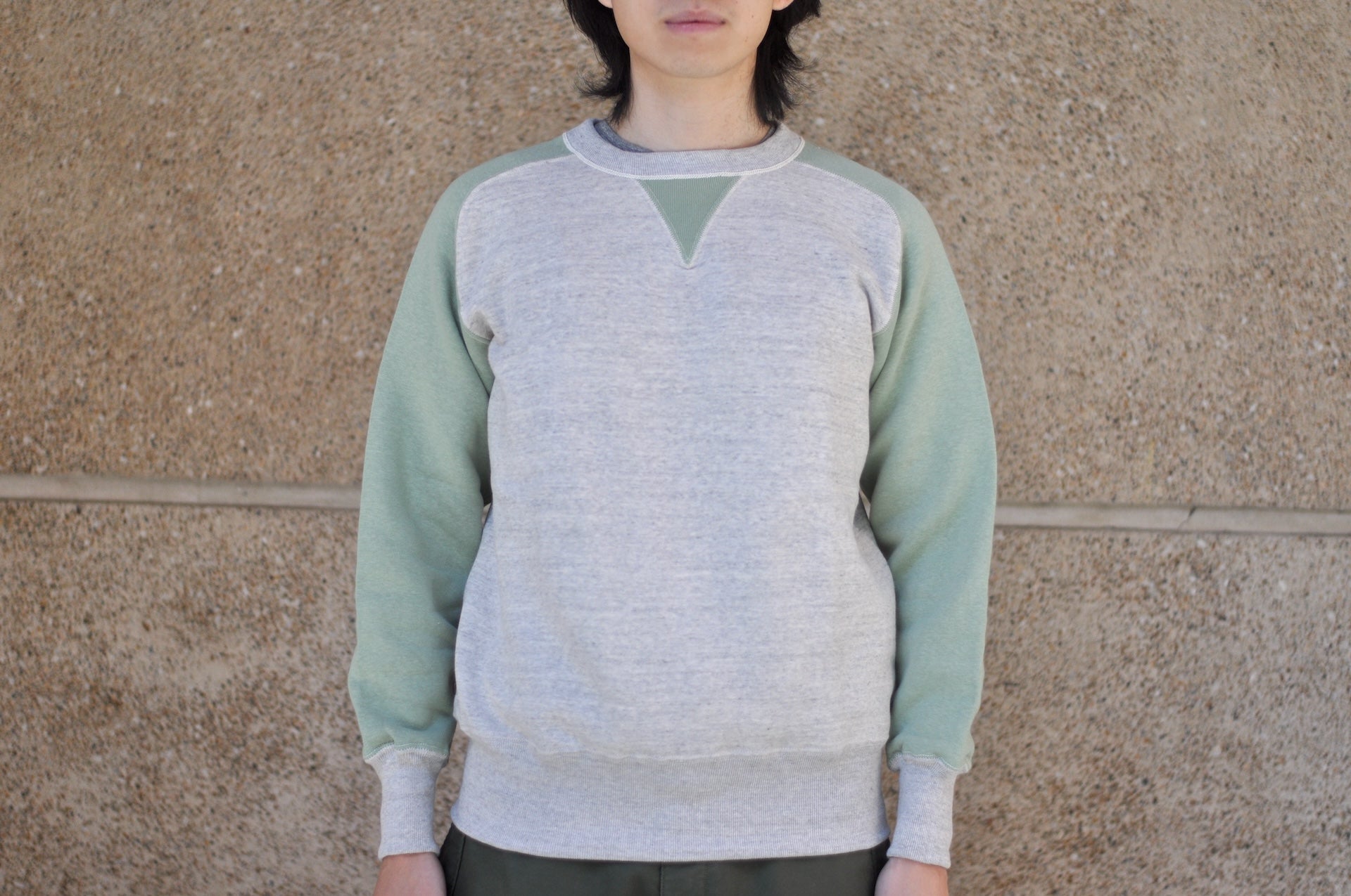 John Gluckow X Warehouse Co. 10oz Loopwheeled "Two-Toned Freedom" Sweatshirt (Oatmeal x Green)