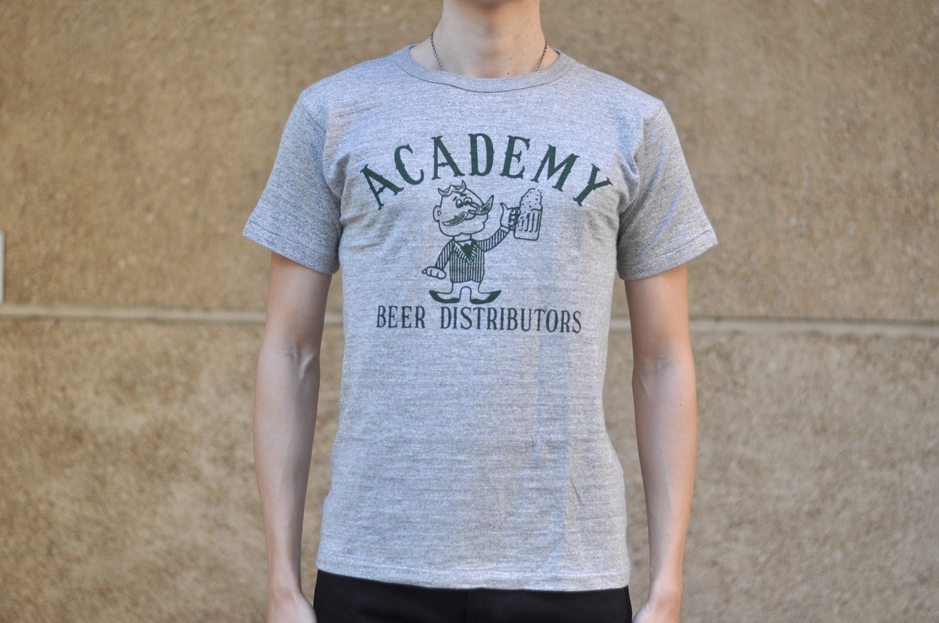 John Gluckow X Warehouse Co. 6oz ‘Academy Beer Distributors’ Loopwheeled Tee (Heather Grey)