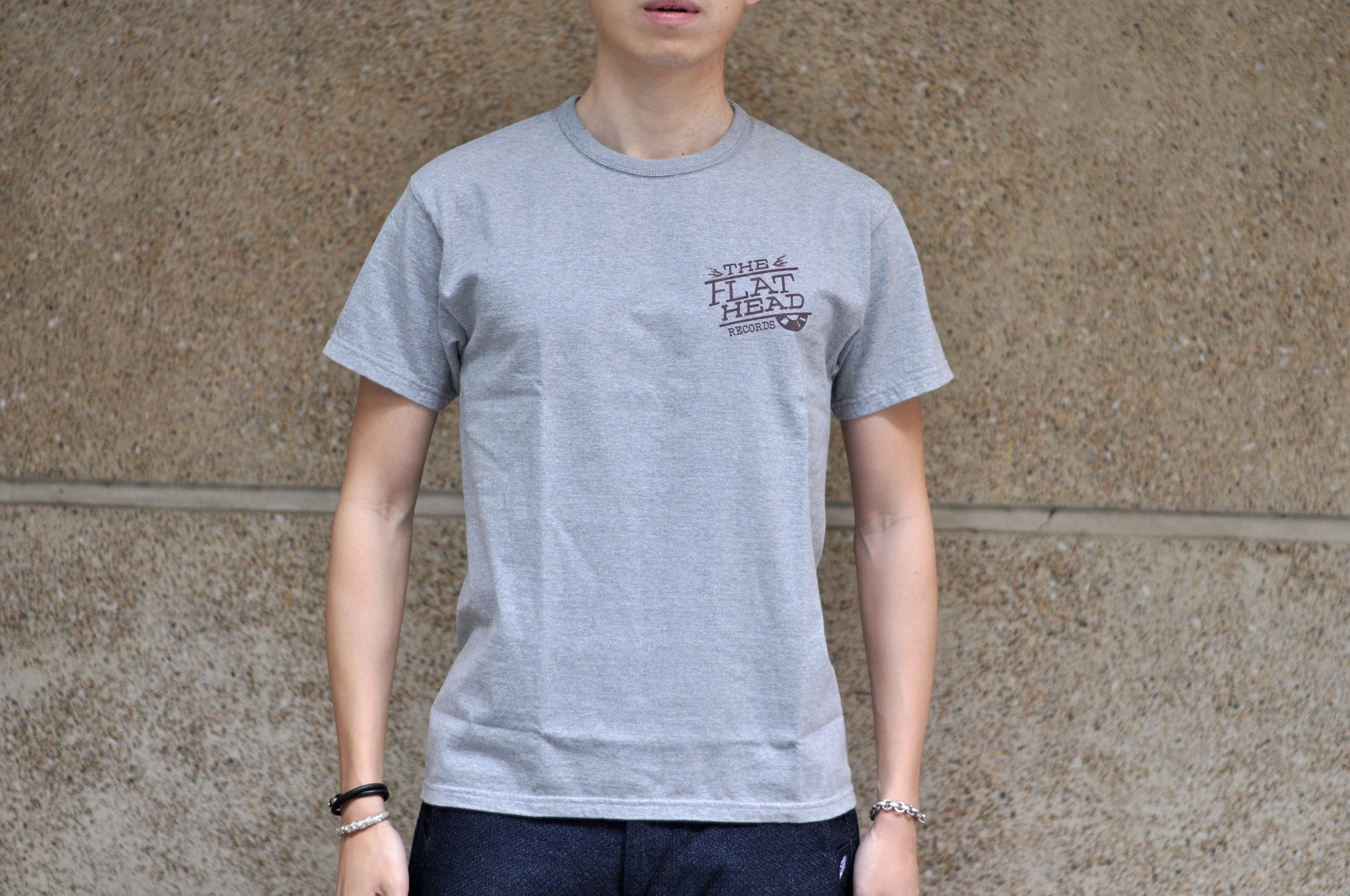 The Flat Head 9oz "Records" Loopwheeled Tee (Grey)