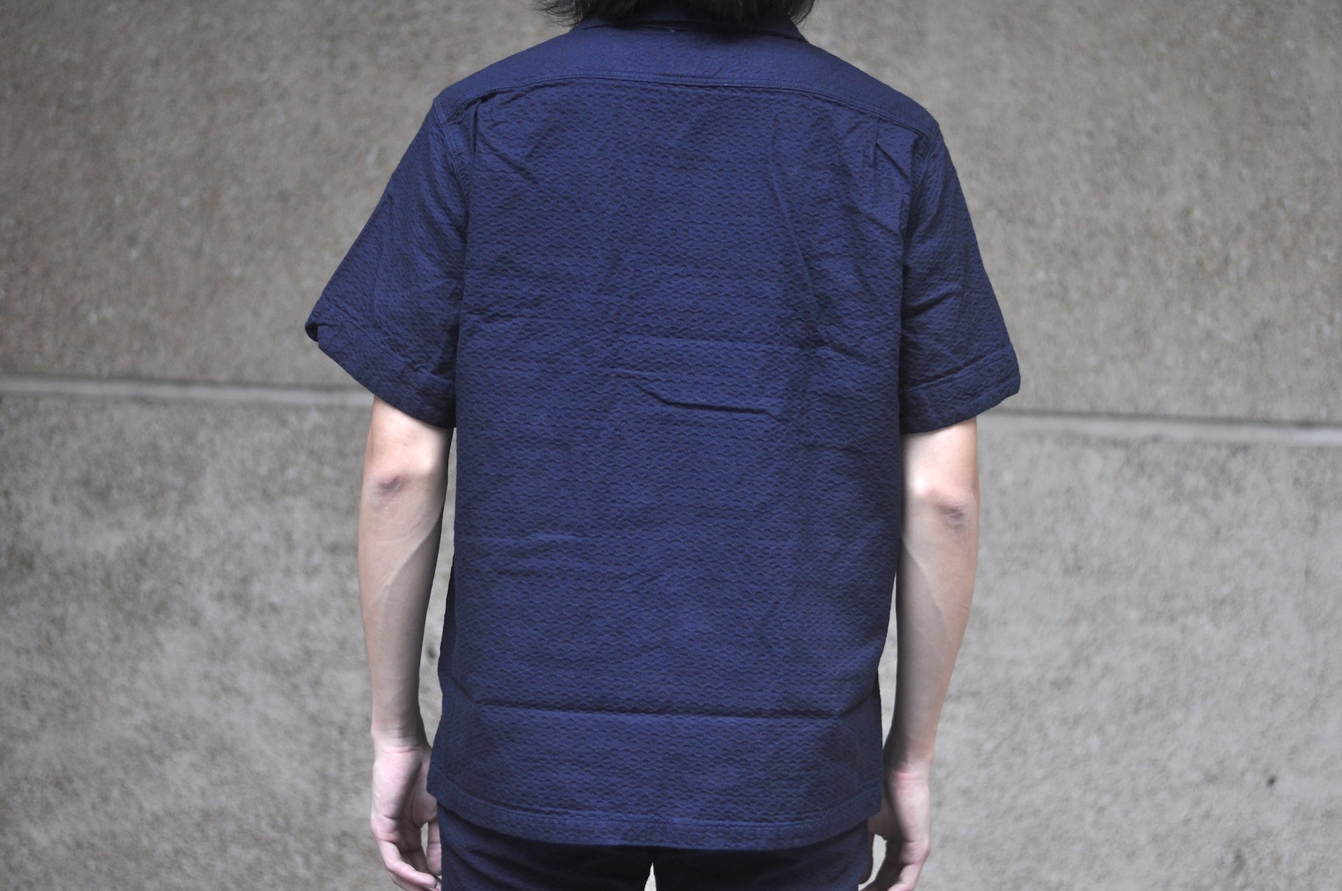 Studio D'Artisan Indigo Dyed Double-Layered Dobby S/S Open Collar Shirt