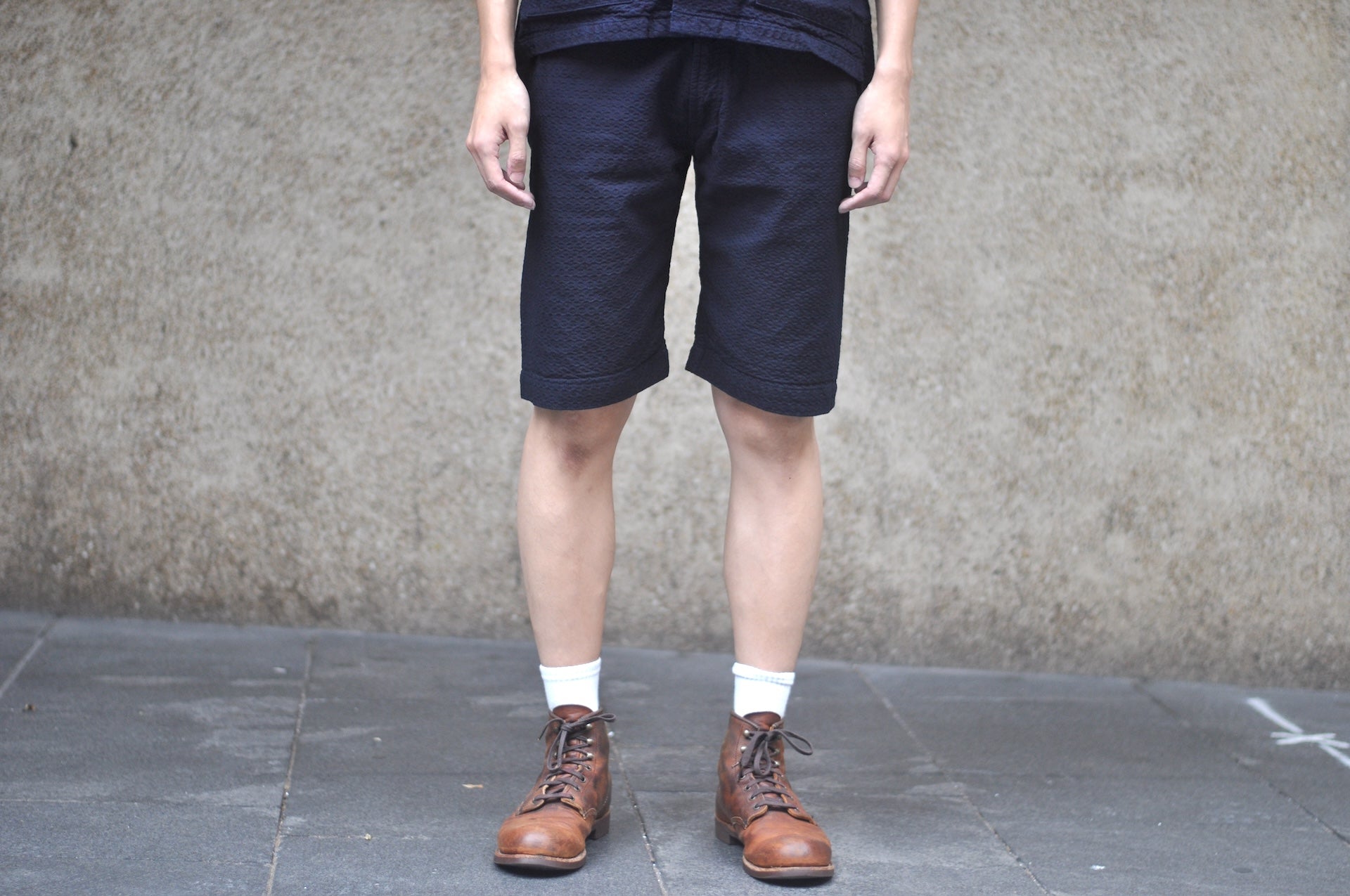 Studio D'Artisan Indigo Dyed Double-Layered Dobby Shorts