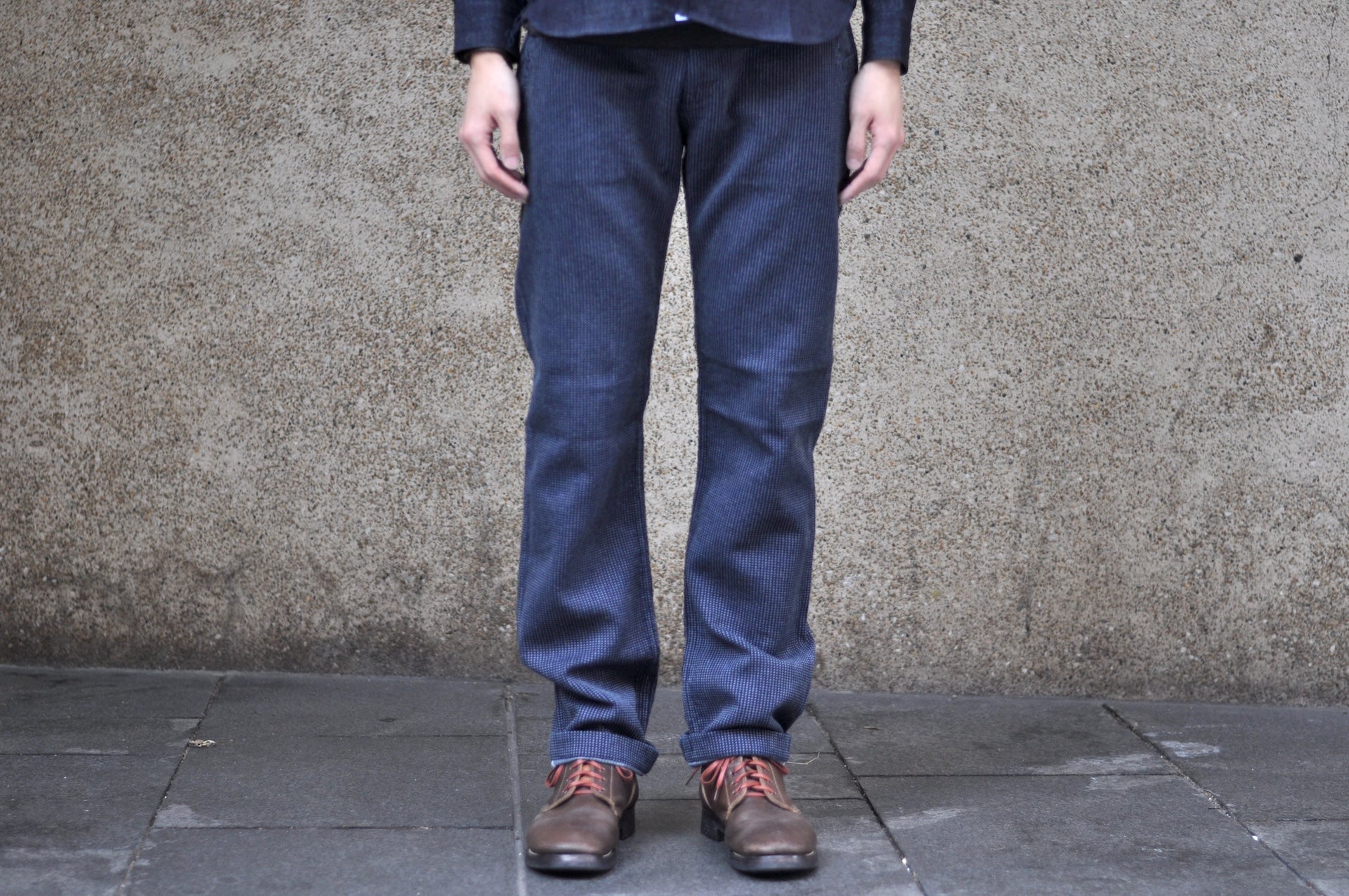 Pure Blue Japan 12oz Indigo Dyed "Pin-Dot Type" Sashiko Comfort Trousers (Regular Straight fit)