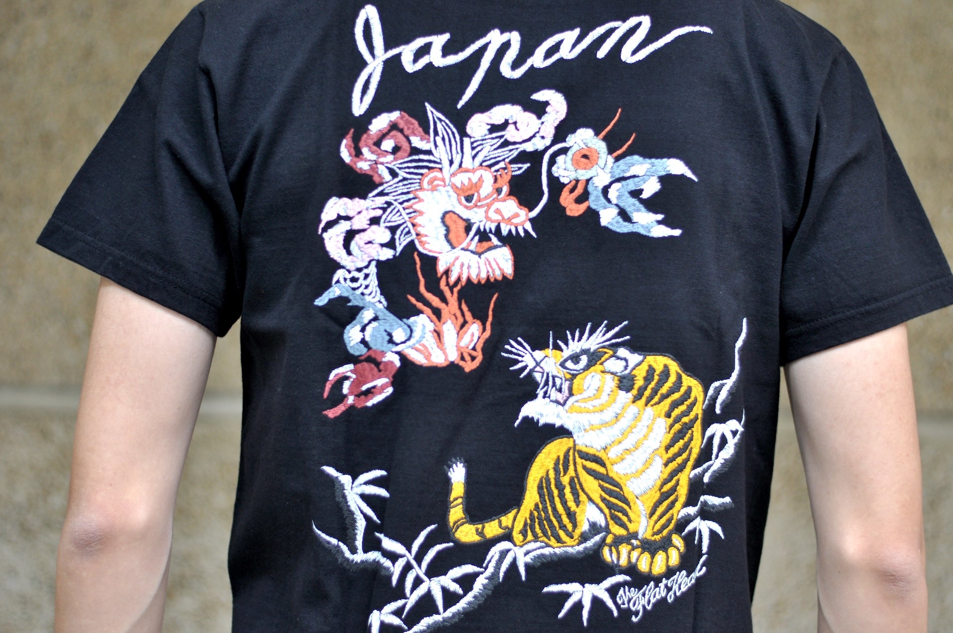 The Flat Head 9oz "Tiger & Dragon" Loopwheeled Tee (Black)