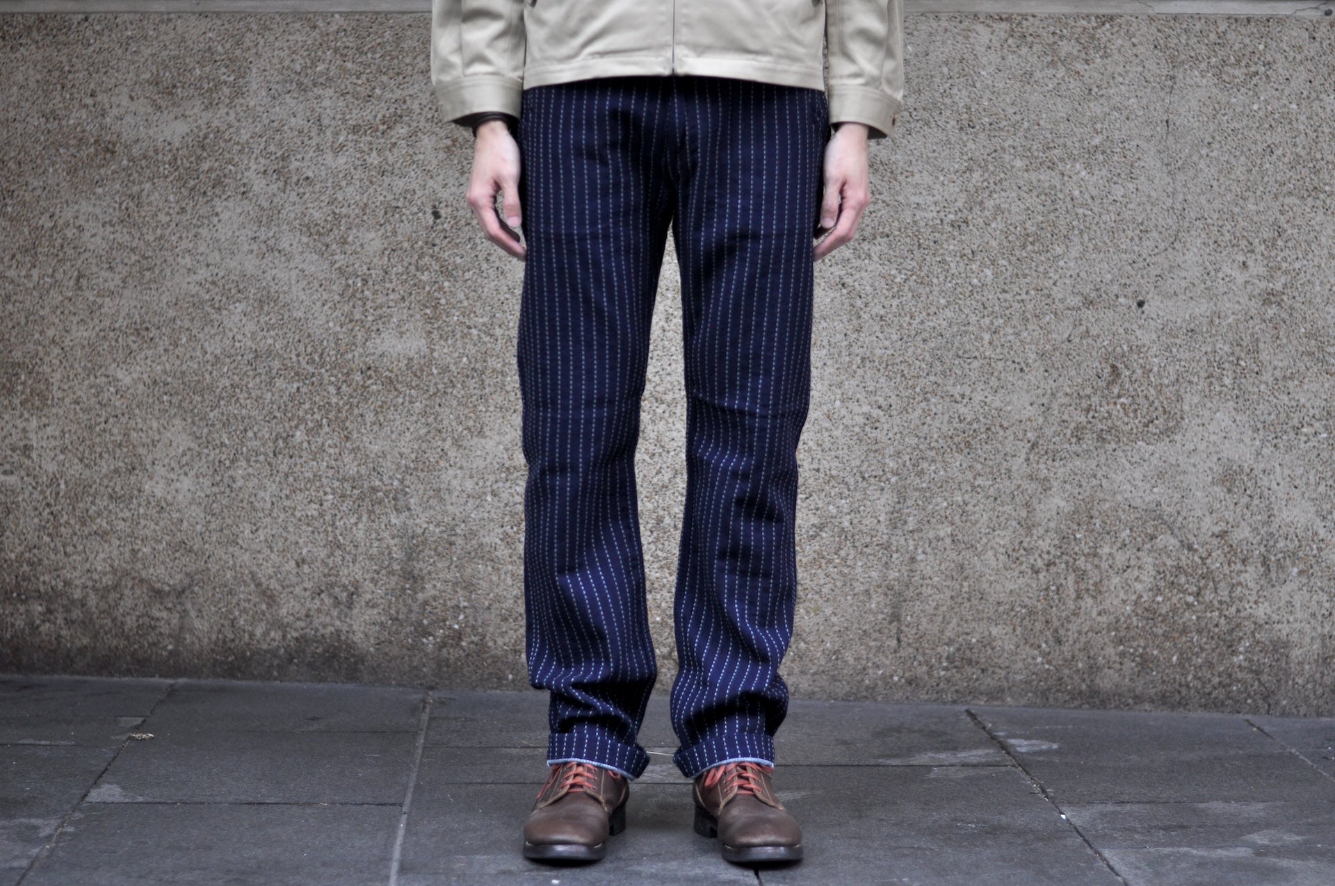 Pure Blue Japan 12oz Indigo Dyed "Wabash Type" Sashiko Comfort Trousers (Regular Straight fit)