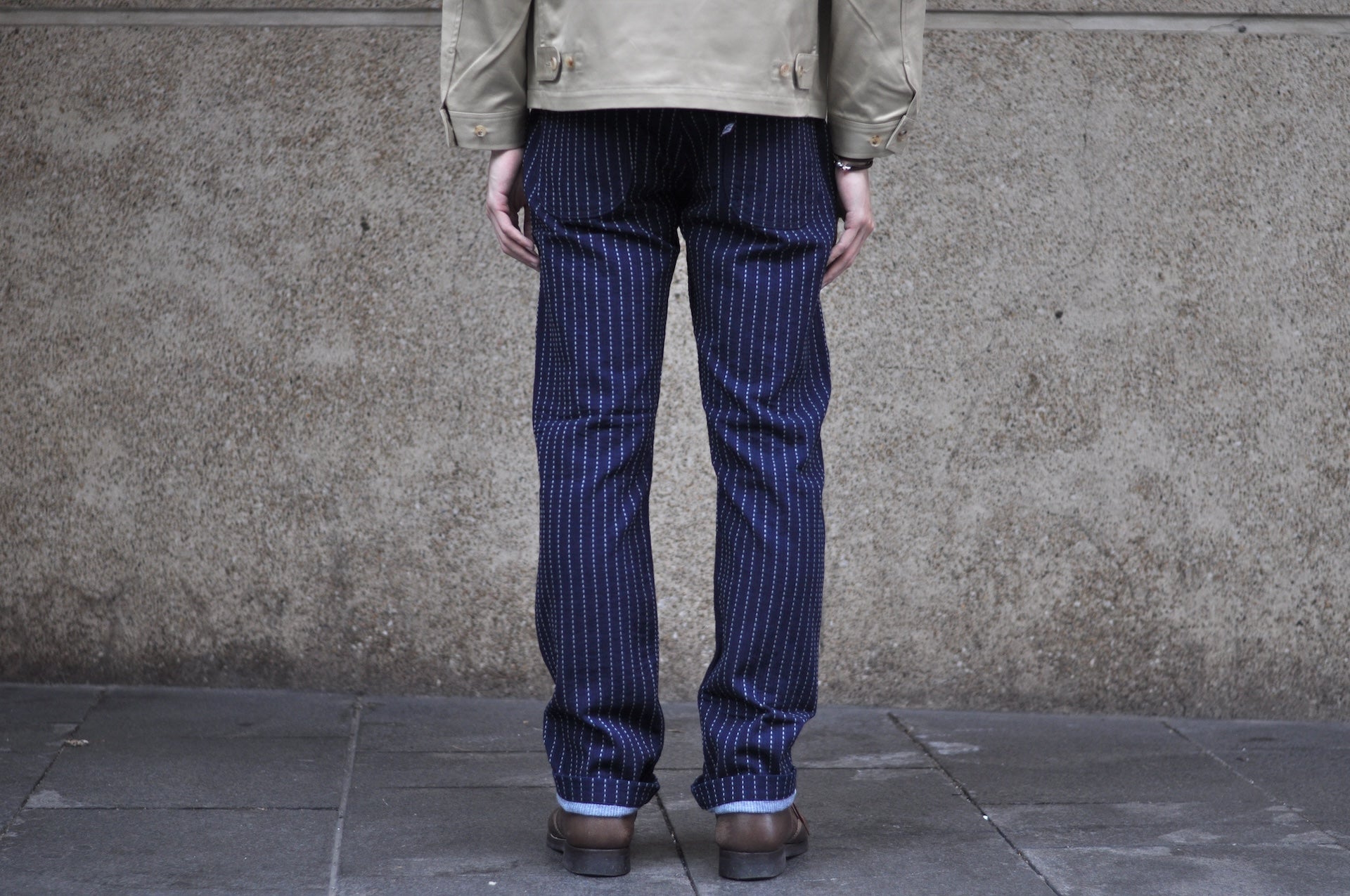 Pure Blue Japan 12oz Indigo Dyed "Wabash Type" Sashiko Comfort Trousers (Regular Straight fit)
