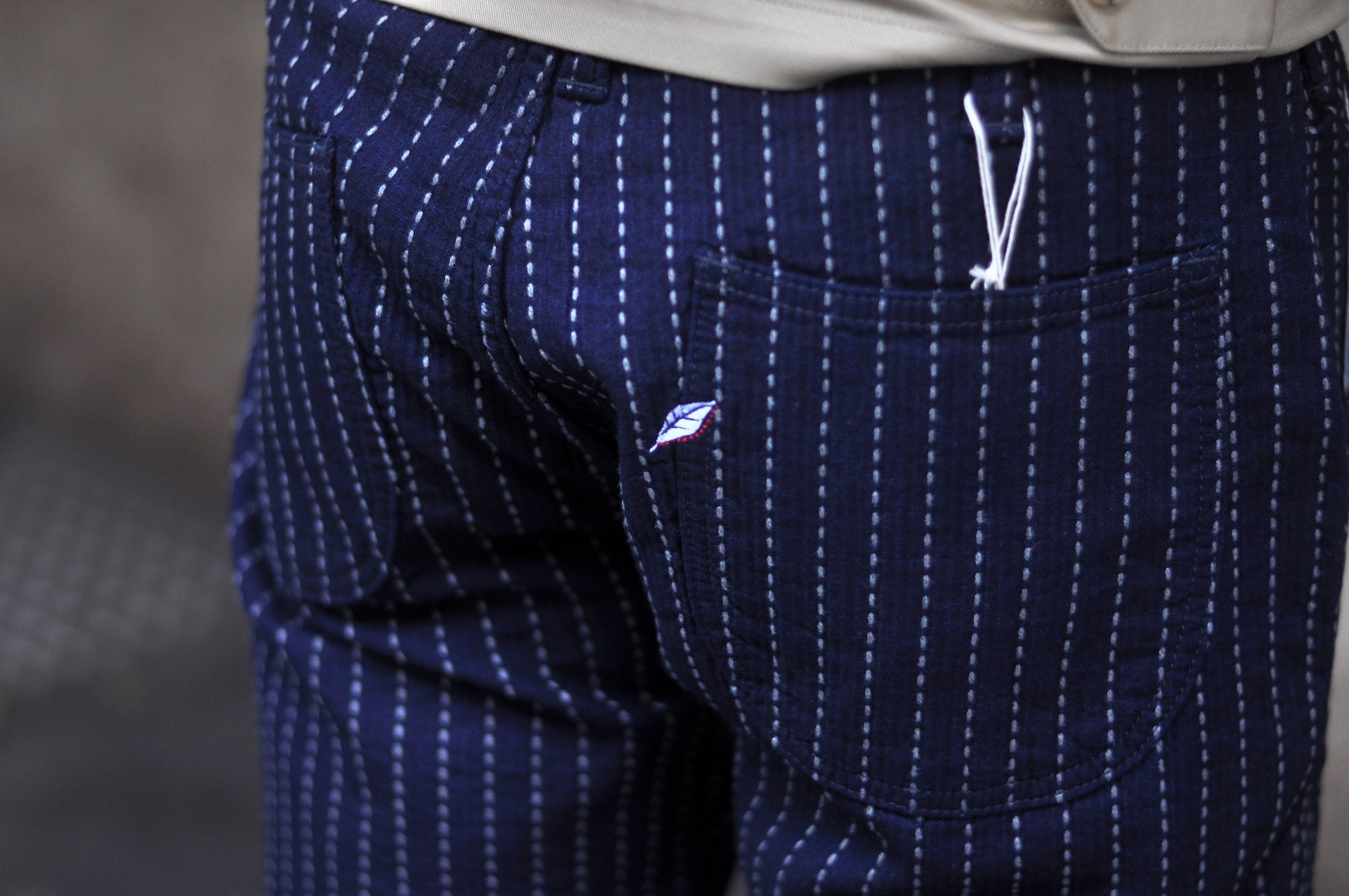 Pure Blue Japan 12oz Indigo Dyed "Wabash Type" Sashiko Comfort Trousers (Regular Straight fit)