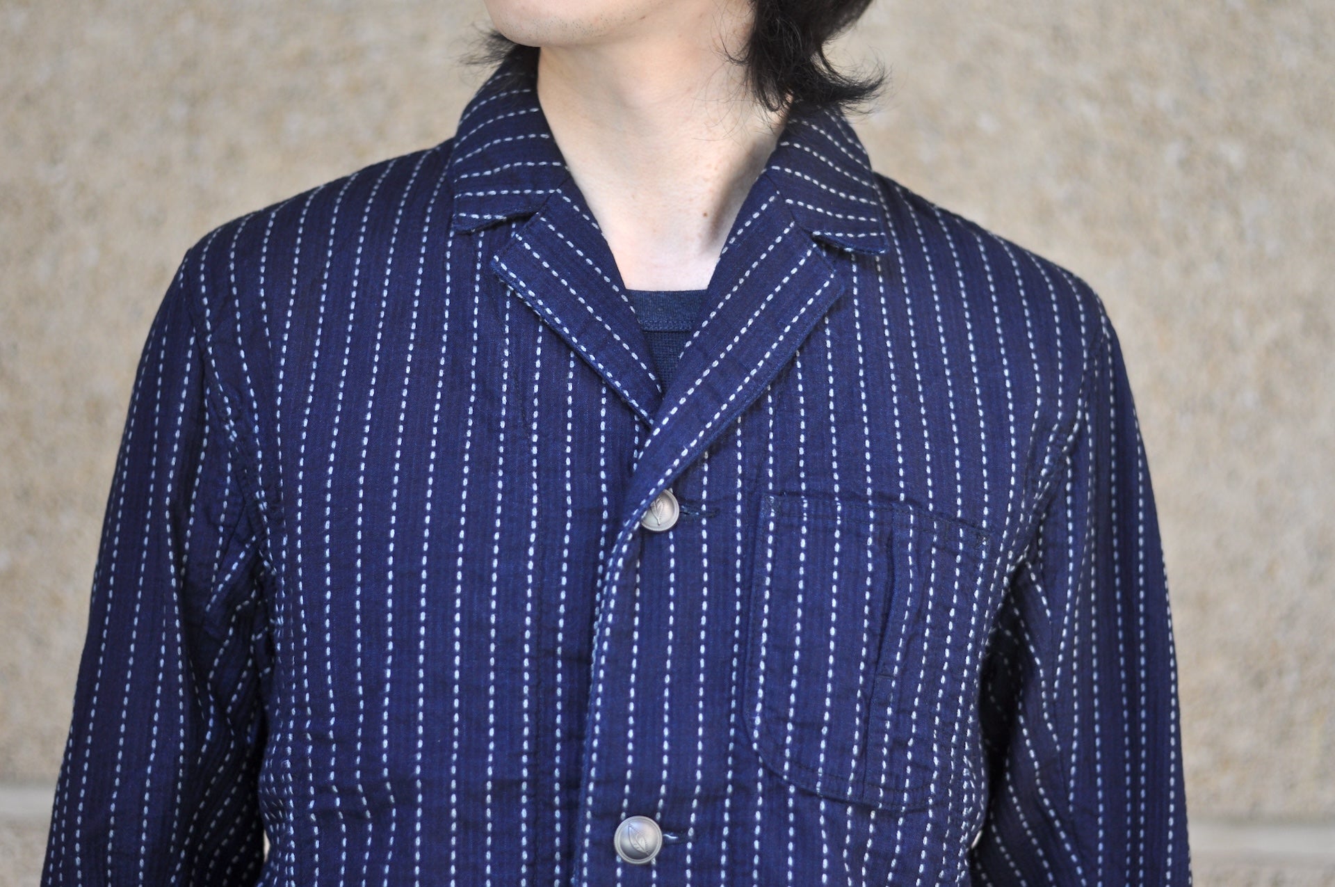 Pure Blue Japan 12oz Indigo Dyed "Wabash Type" Sashiko Tailored Jacket