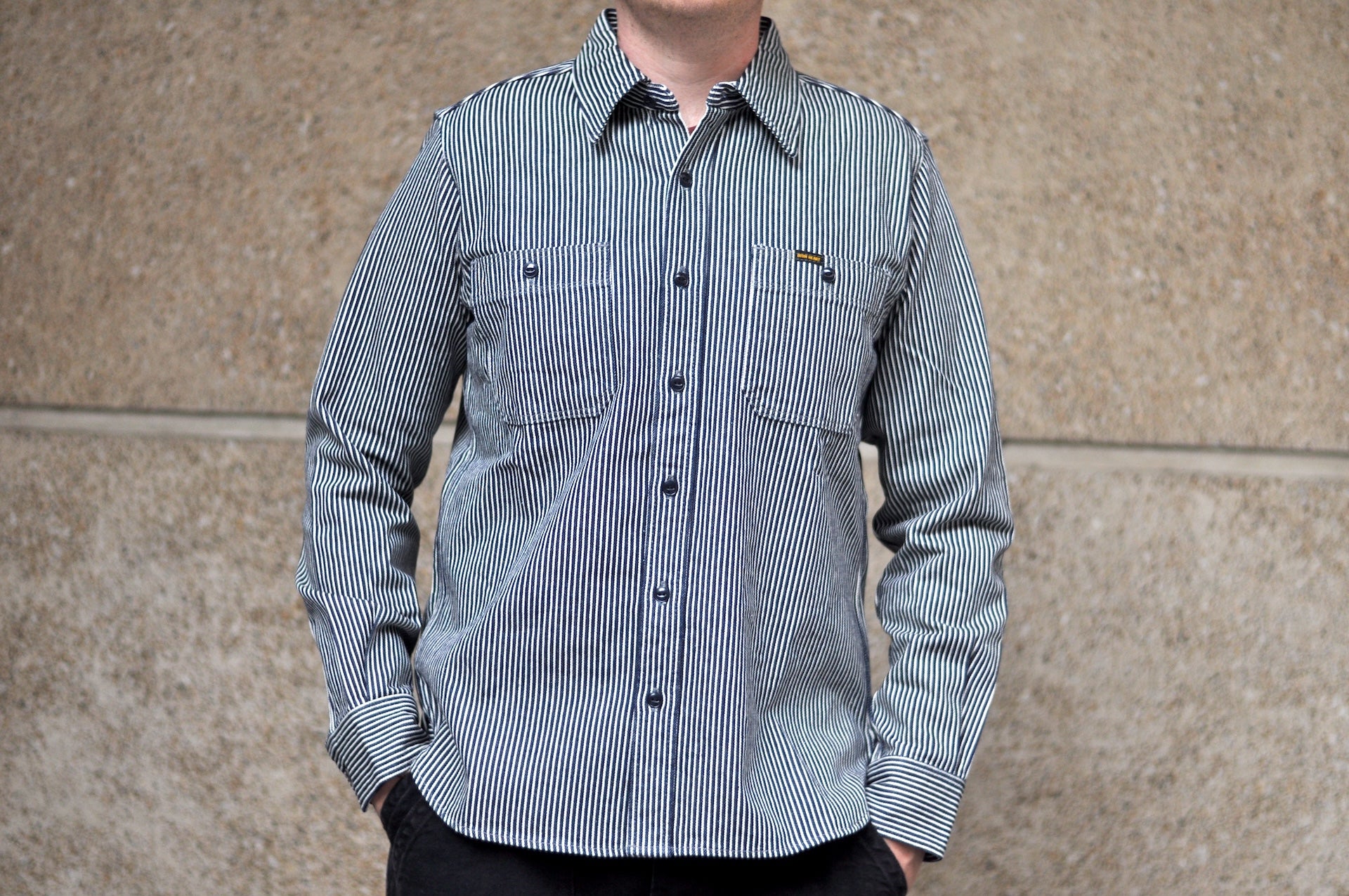 Iron Heart 12oz Indigo Dyed Hickory Stripe Work Shirt