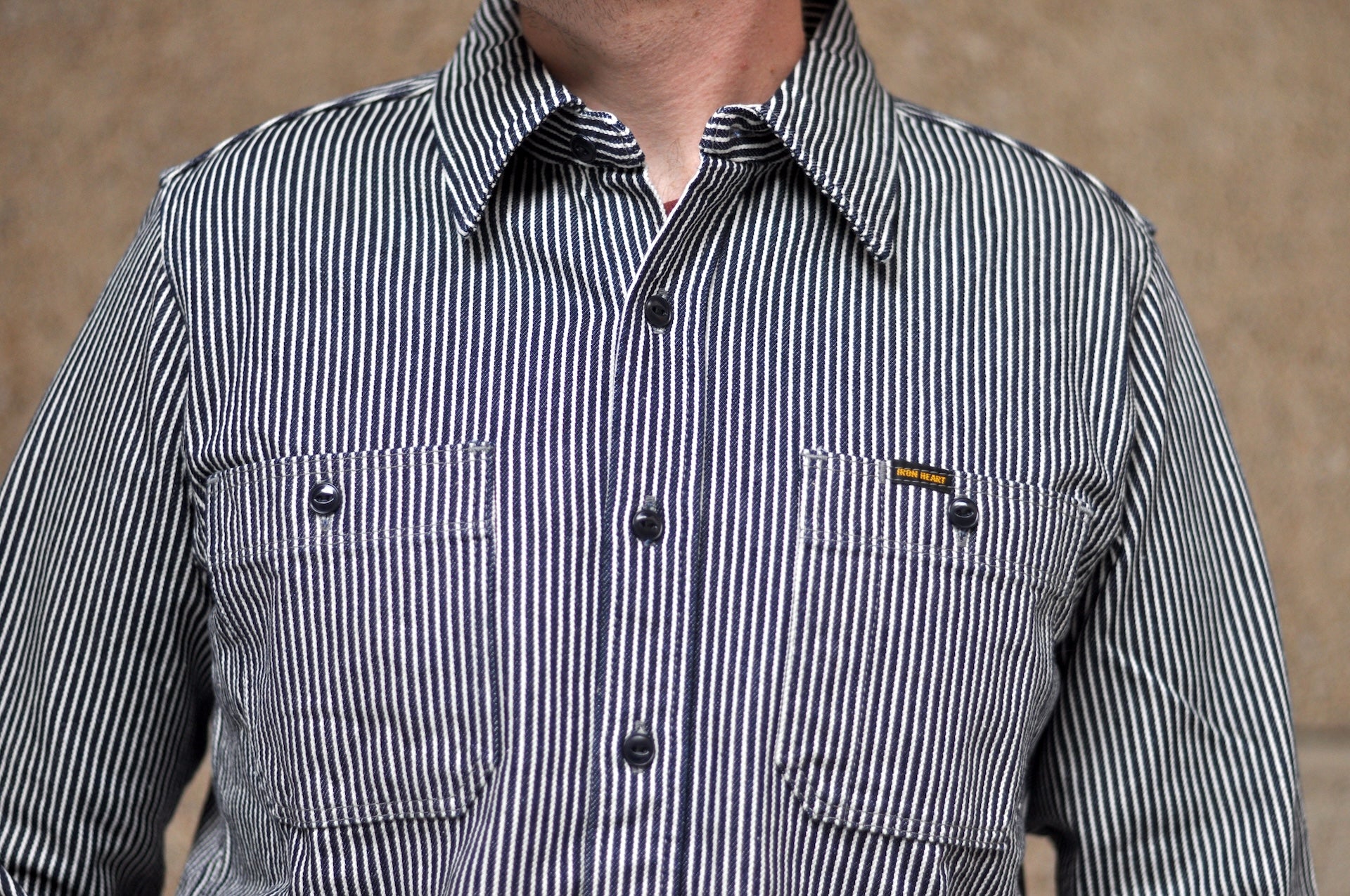 Iron Heart 12oz Indigo Dyed Hickory Stripe Work Shirt