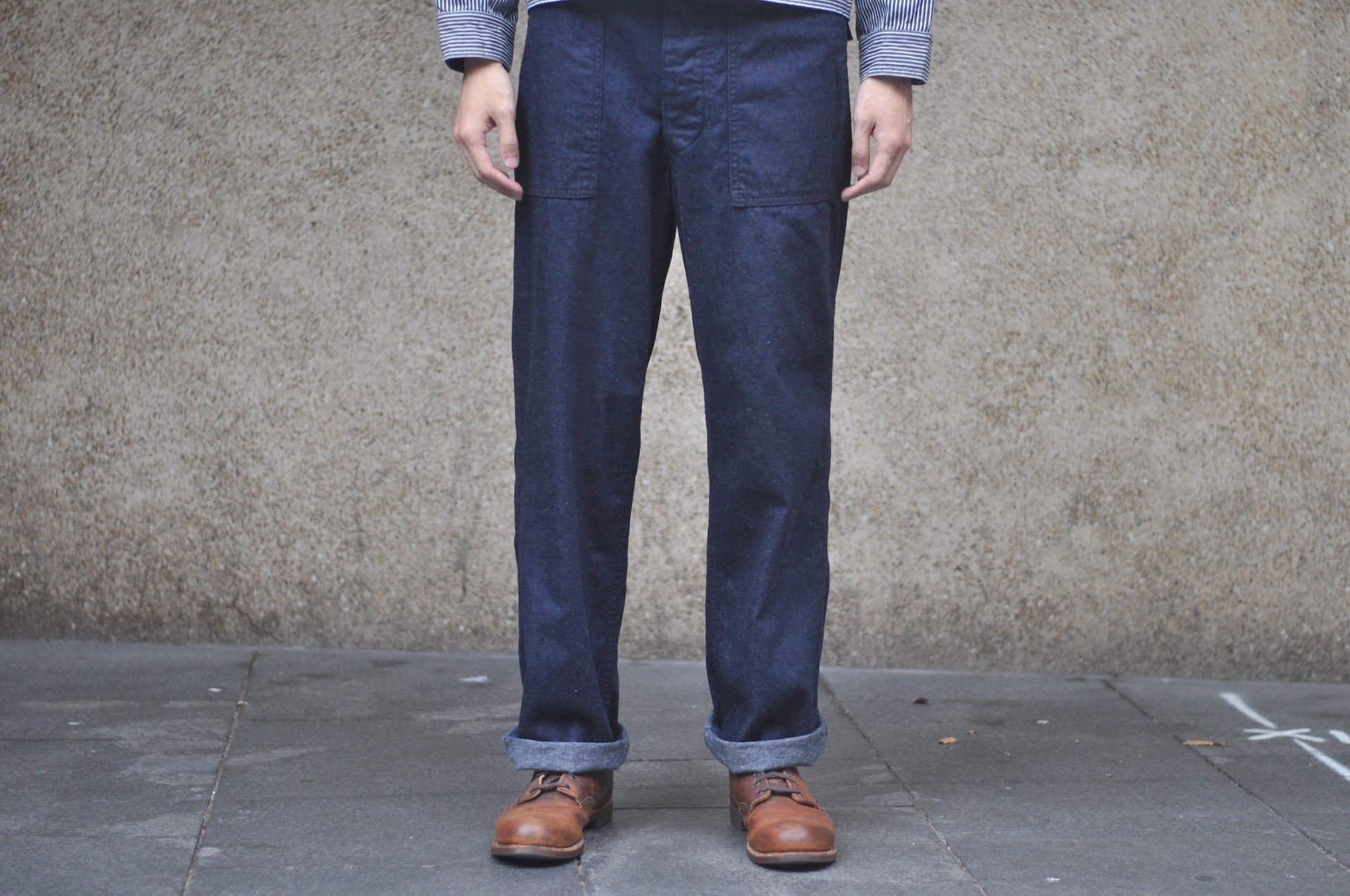 BONCOURA 12oz Indigo Dyed Cotton/Linen Denim US Army Utility Baker Pants