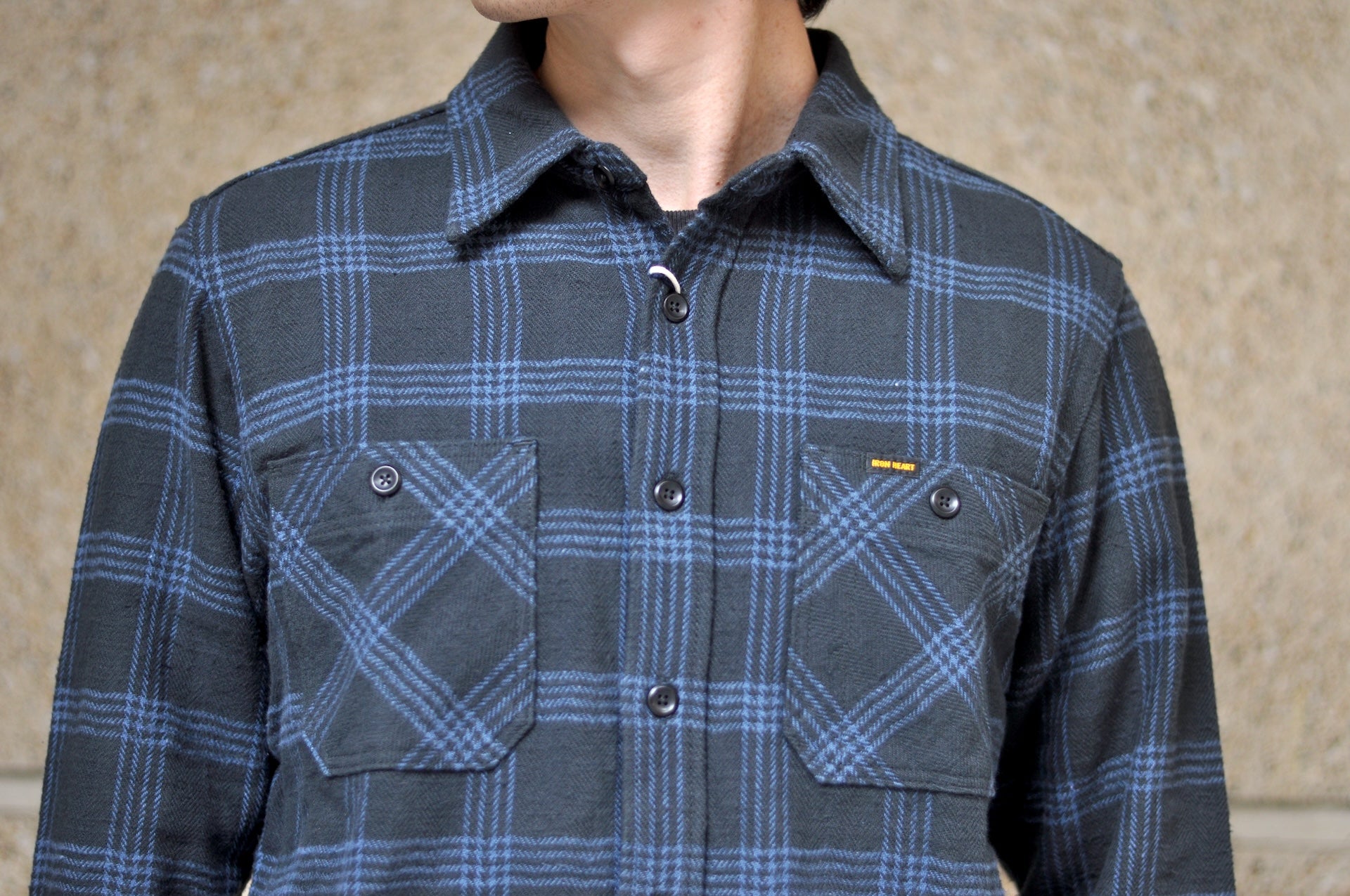 Iron Heart Ultra-Heavyweight "Slubby" Flannel Classic Check Work Shirt (Sumi Black)