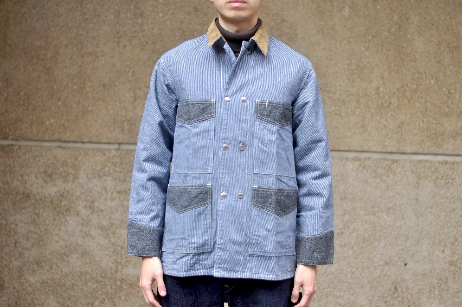 John Gluckow X Warehouse Co. 10oz Indigo Dyed Pinstripe Snap-Tite Chore Jacket