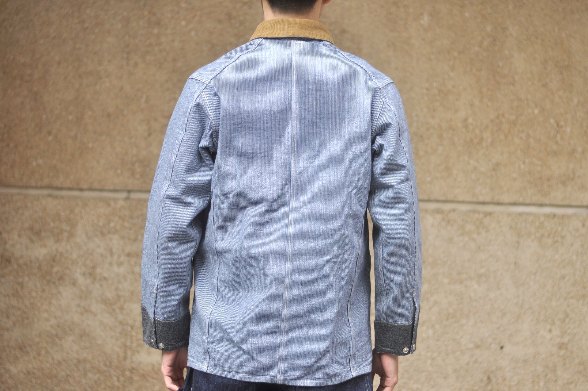 John Gluckow X Warehouse Co. 10oz Indigo Dyed Pinstripe Snap-Tite Chore Jacket
