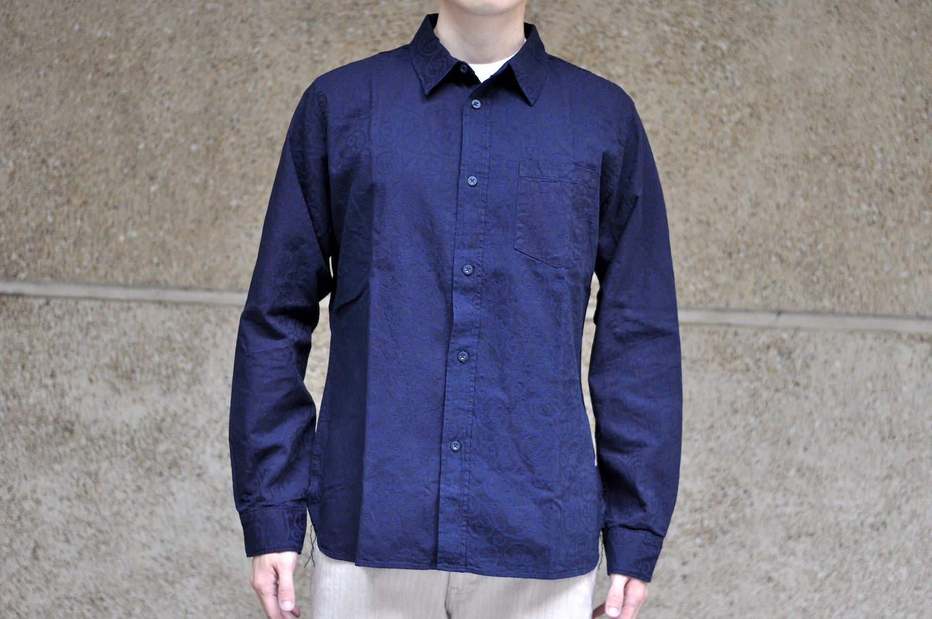 Pure Blue Japan 8oz Indigo Dyed "Arabesque" Jacquard Oxford Shirt