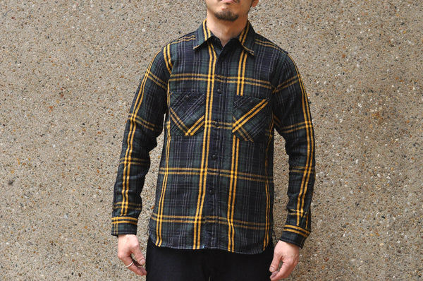 Samurai Indigo Dyed Heavyweight Flannel Workshirt (Forest Green)