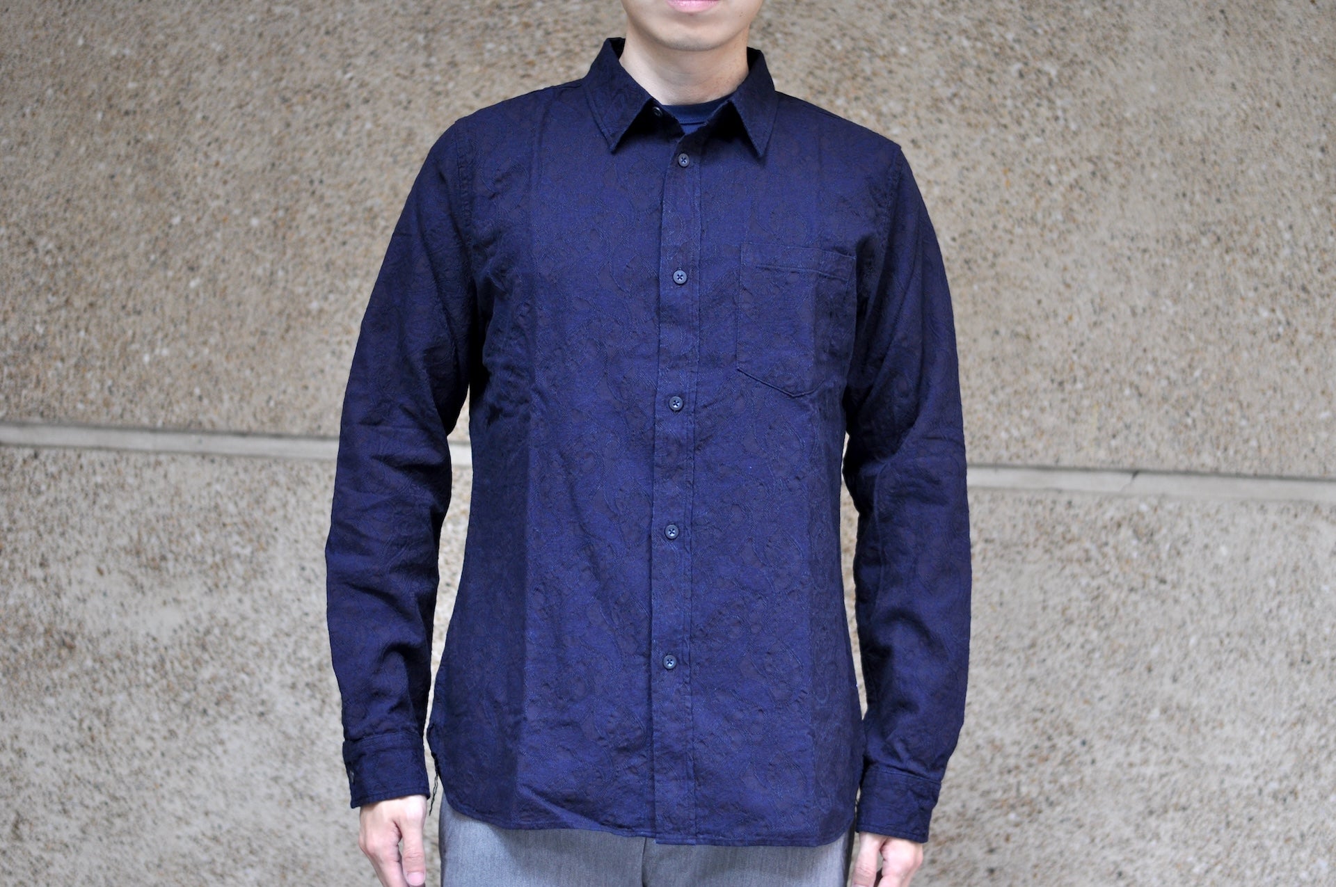 Pure Blue Japan 8oz Indigo Dyed "Paisley" Jacquard Oxford Shirt